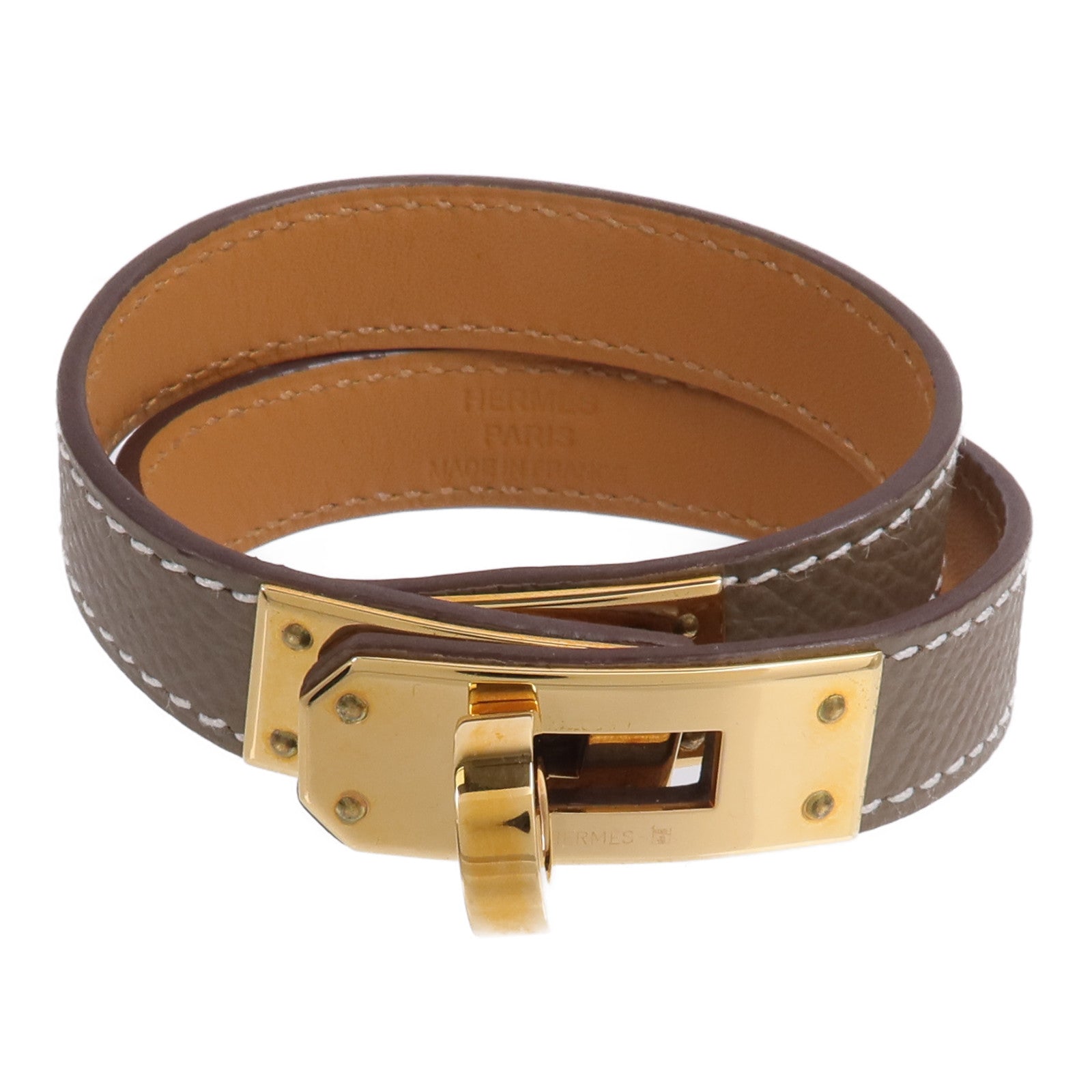 HERMES 【激減優惠】Epsom皮革Kelly Double Tour Bracelet手帶Etoupe