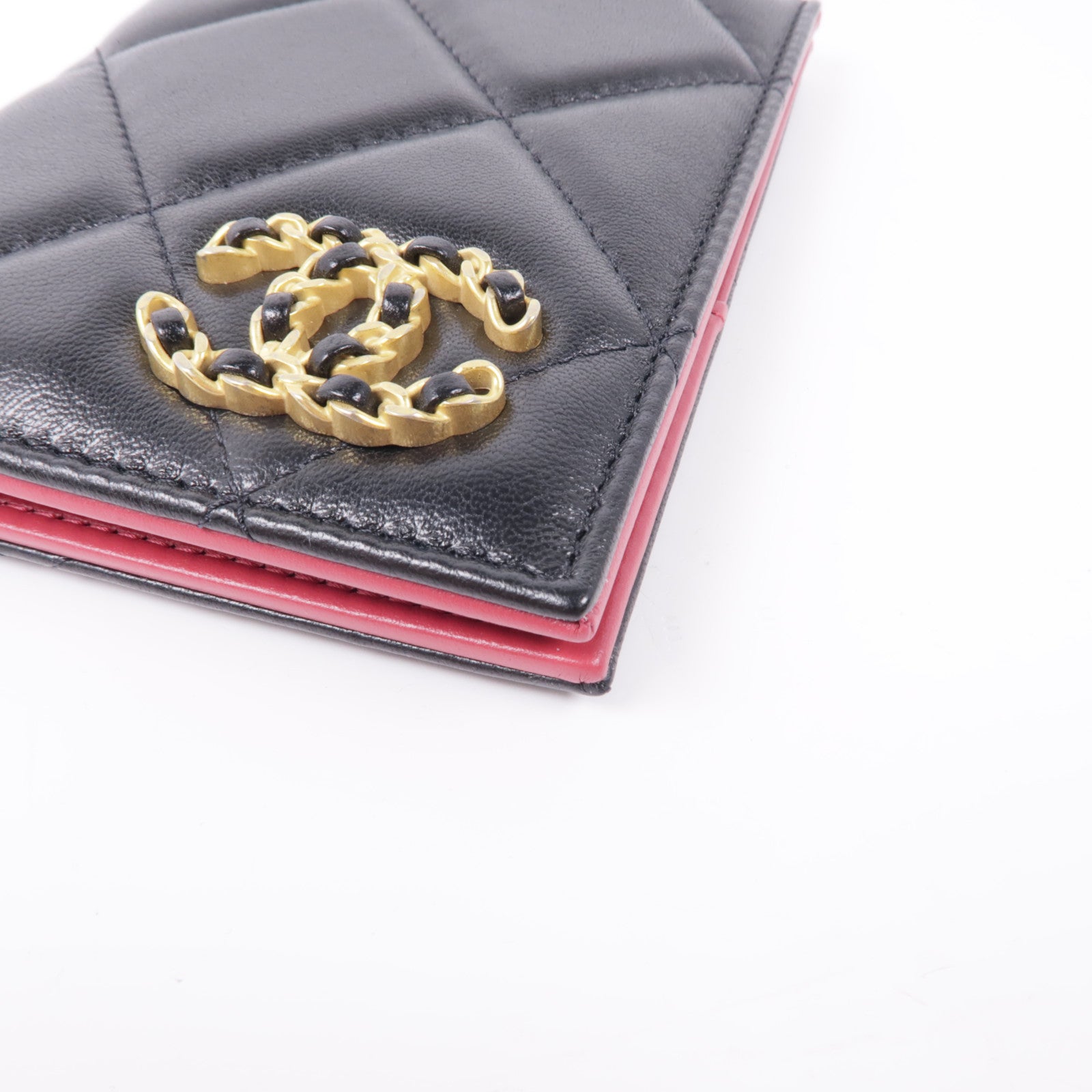 CHANEL CC GHW Card Passport Case Lambskin Leather Black