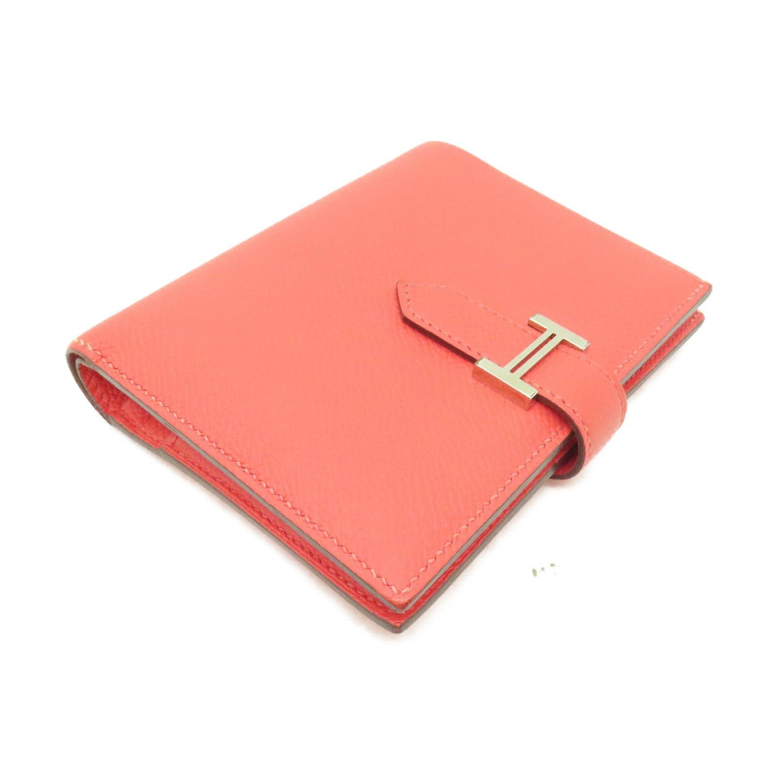 HERMES 【激減優惠】Epsom皮革Bearn Compact wallet銀扣錢包粉紅色