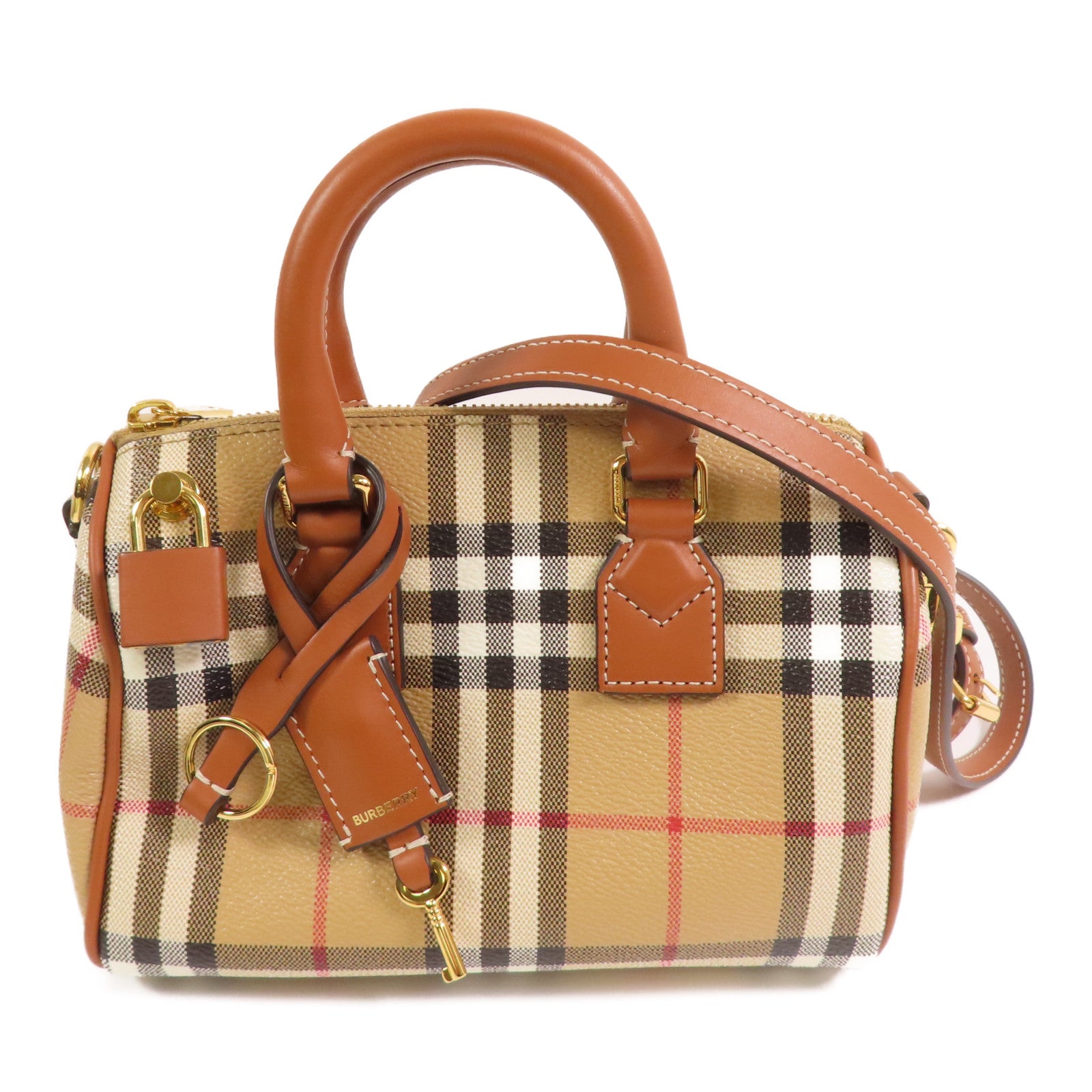 BURBERRY 塗層帆布Mini Check Bowling Bag金扣手挽肩背兩用袋