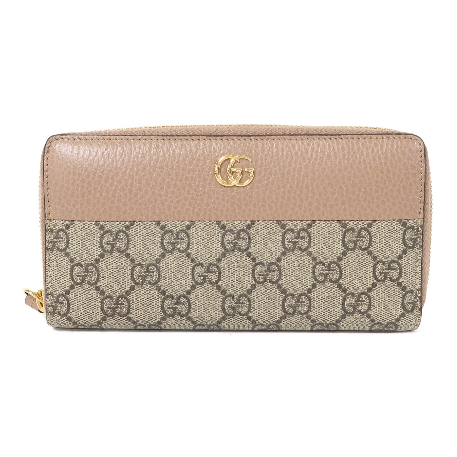 GUCCI 牛皮皮革Long Wallet金扣長錢包啡色/裸色
