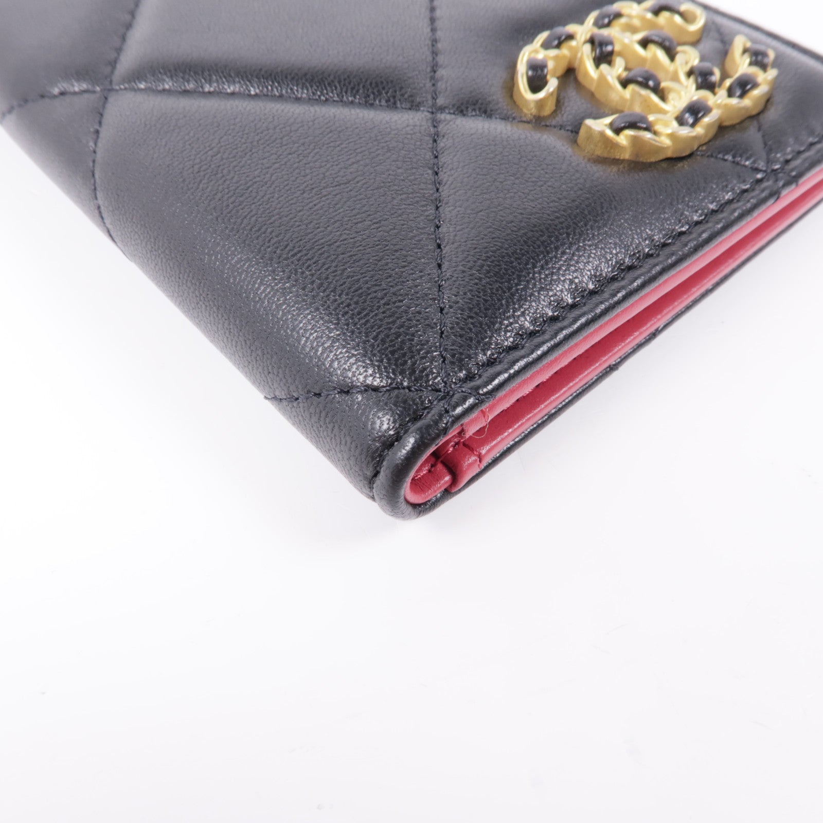 CHANEL CC GHW Card Passport Case Lambskin Leather Black