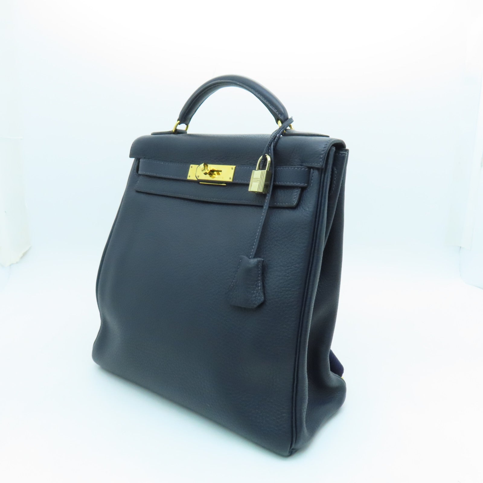 HERMES Clemence Leather Kelly Ado GM Gold Buckle Backpack Dark