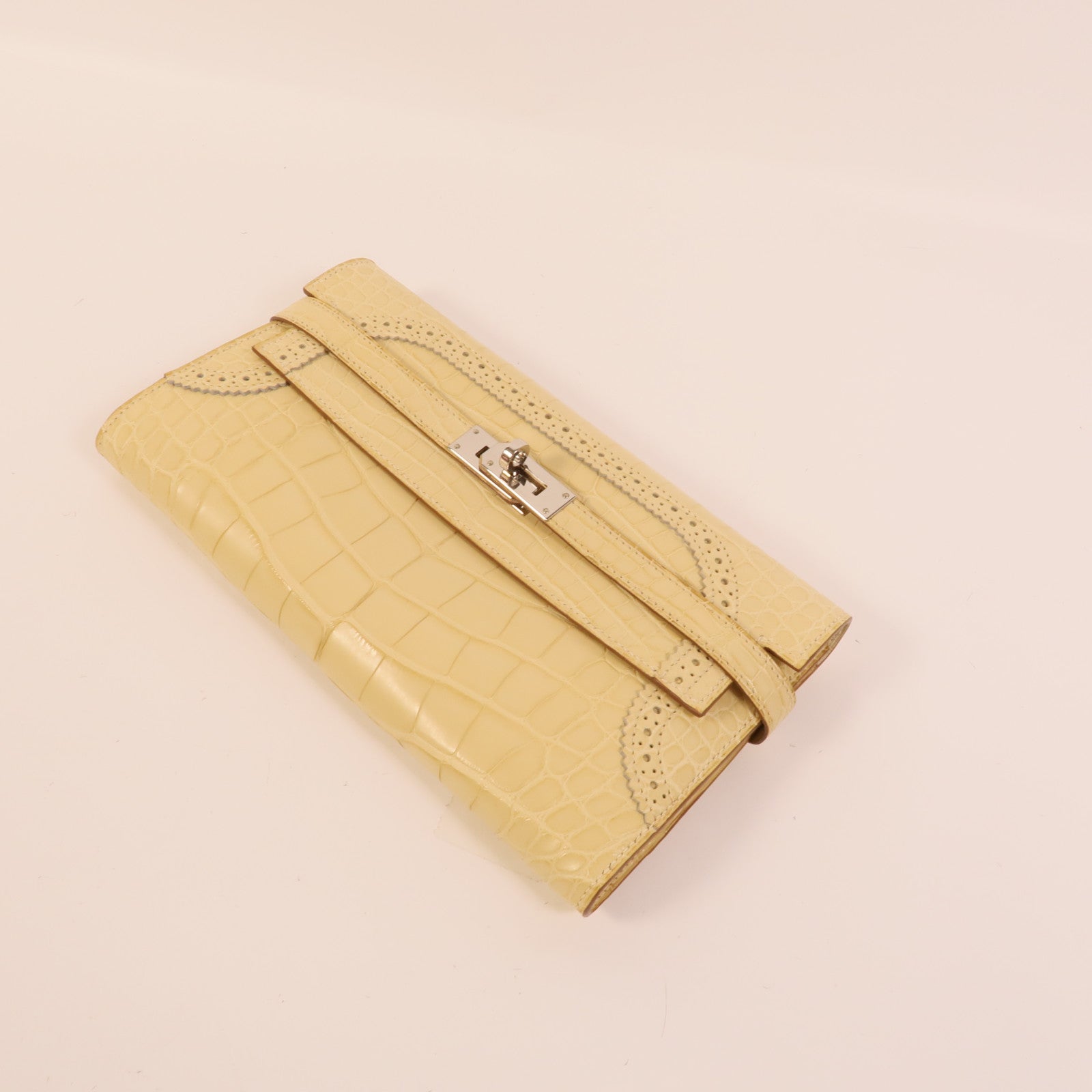HERMES 【激減優惠】Alligator Mat皮革Kelly Ghillies Wallet Vanille