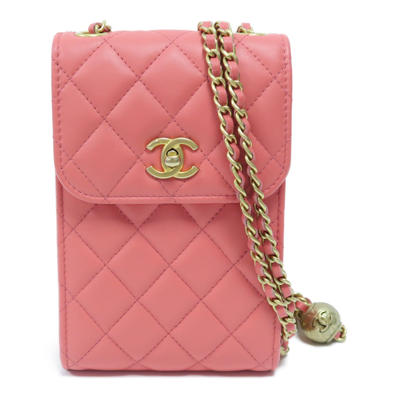 CHANEL **【激減優惠】菱格羊皮皮革Chain Shoulder Bag金扣鏈帶肩背袋粉紅色
