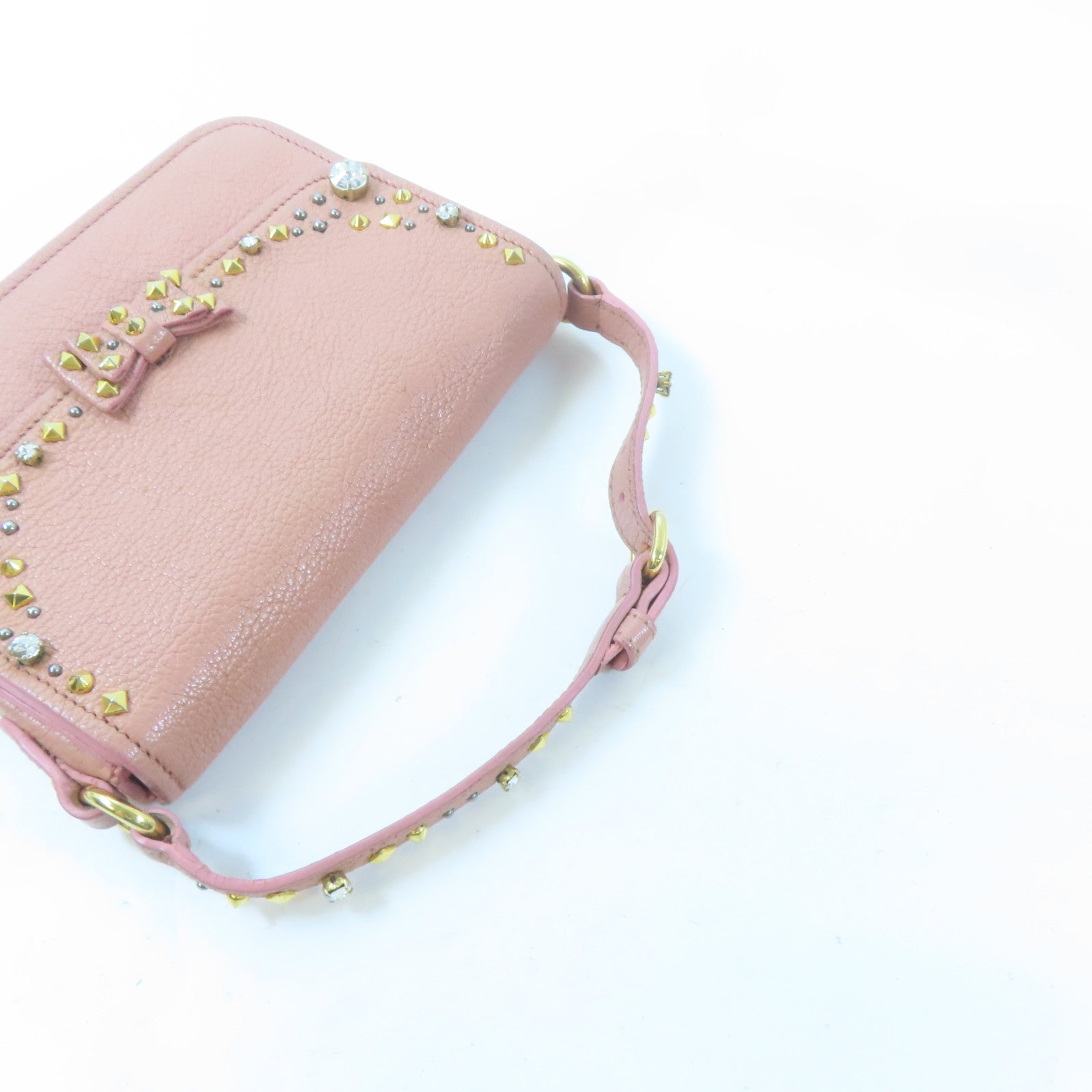 Miu Miu 牛皮皮革2 Way Shoulder Bag金扣手挽肩背兩用袋粉紅色