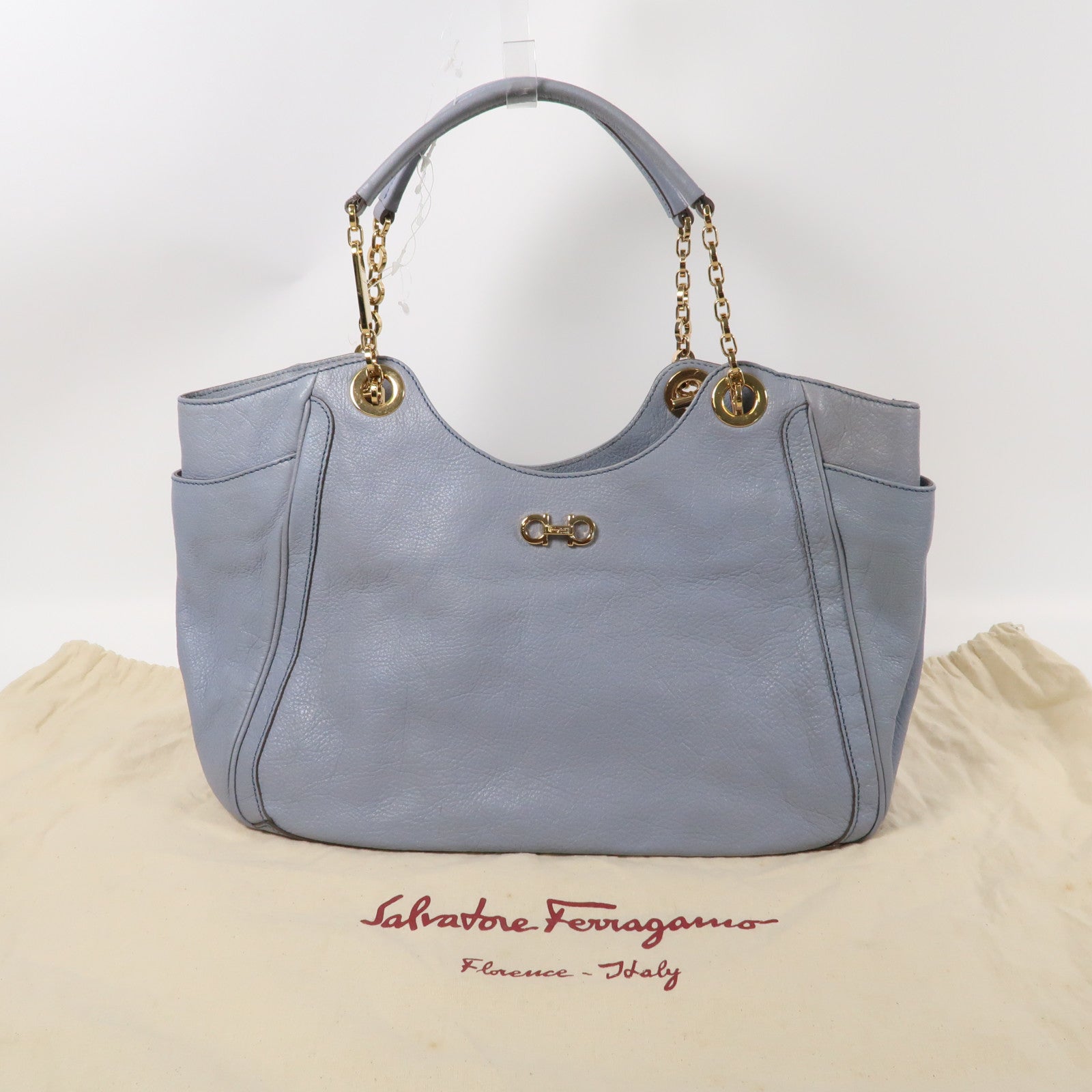 Salvatore Ferragamo 牛皮皮革Chain Shoulder Bag金扣肩背袋藍色