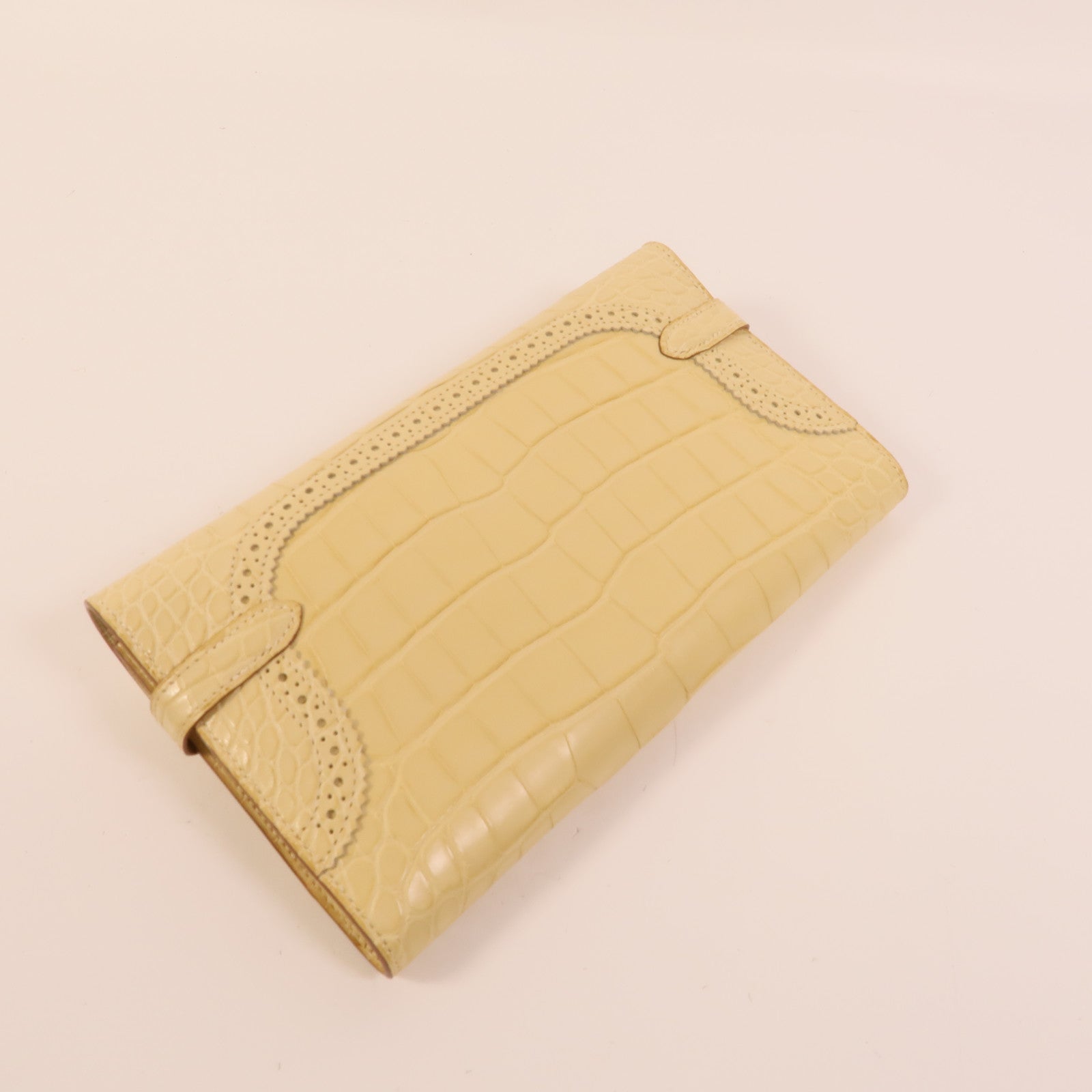 HERMES 【激減優惠】Alligator Mat皮革Kelly Ghillies Wallet Vanille