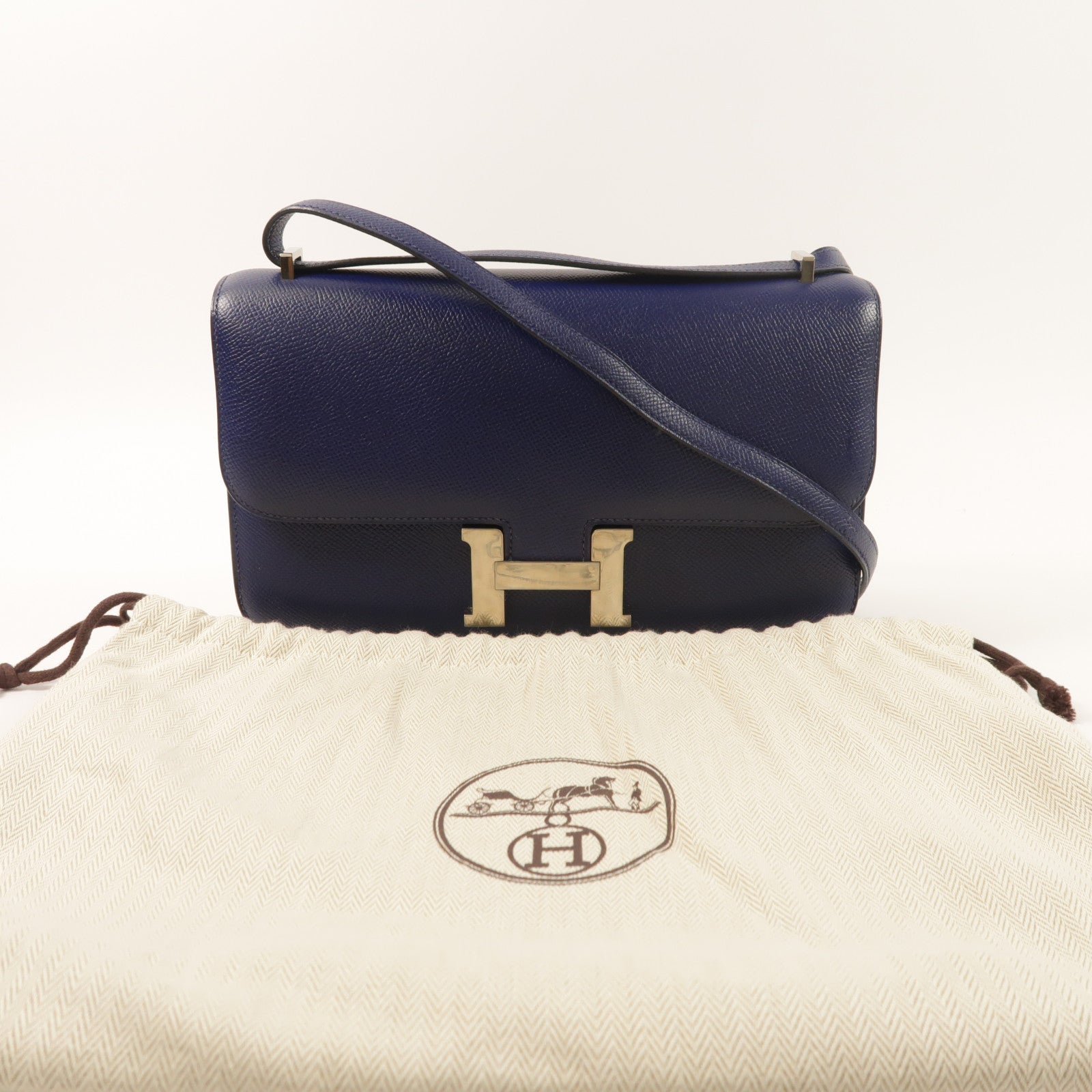 HERMES Epsom皮革Constance Elan肩背袋Bleu Saphir