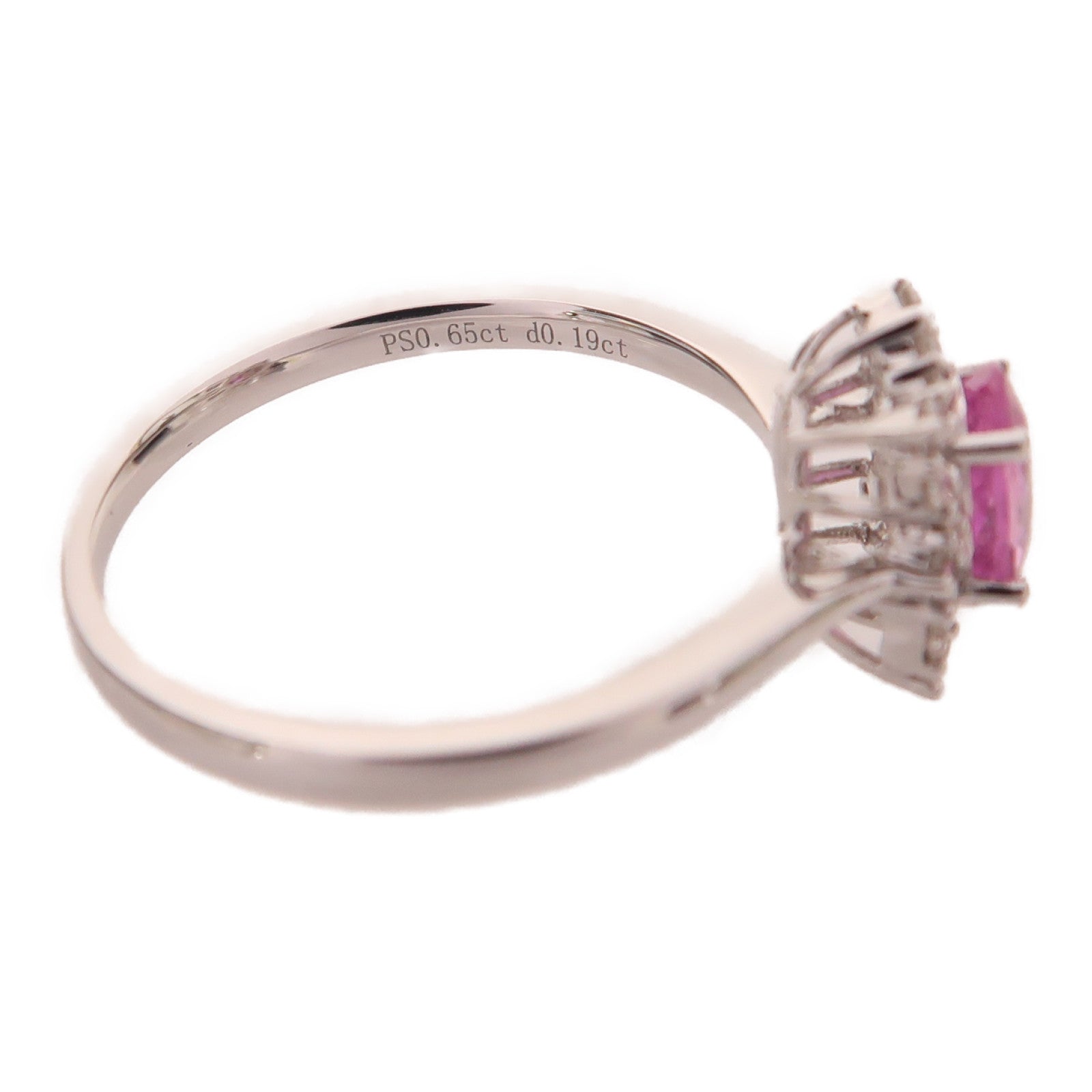 JEWELRY 18K白金Ring0.65ct粉紅色藍寶石/0.19ct鑽石戒指US#7