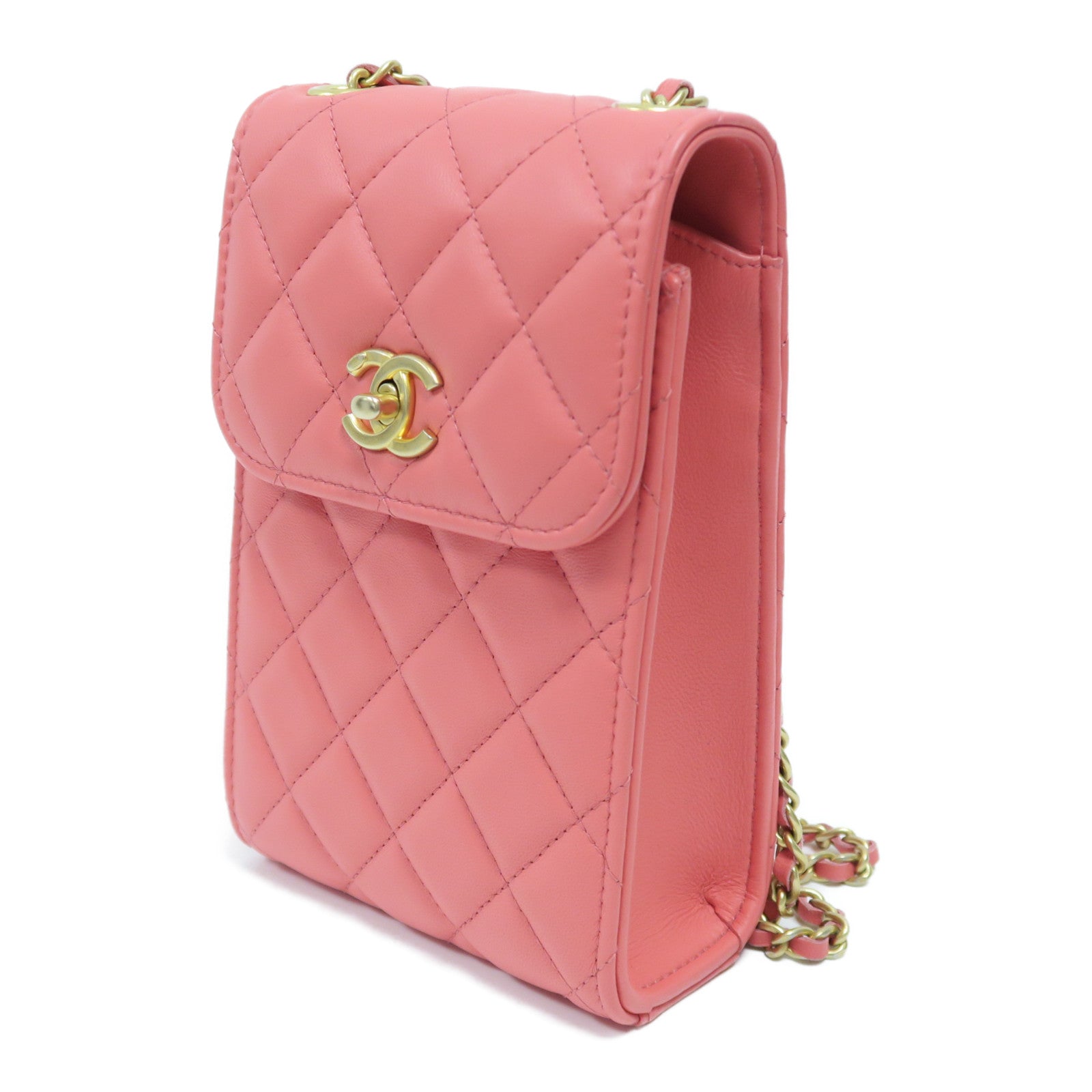 CHANEL **【激減優惠】菱格羊皮皮革Chain Shoulder Bag金扣鏈帶肩背袋粉紅色