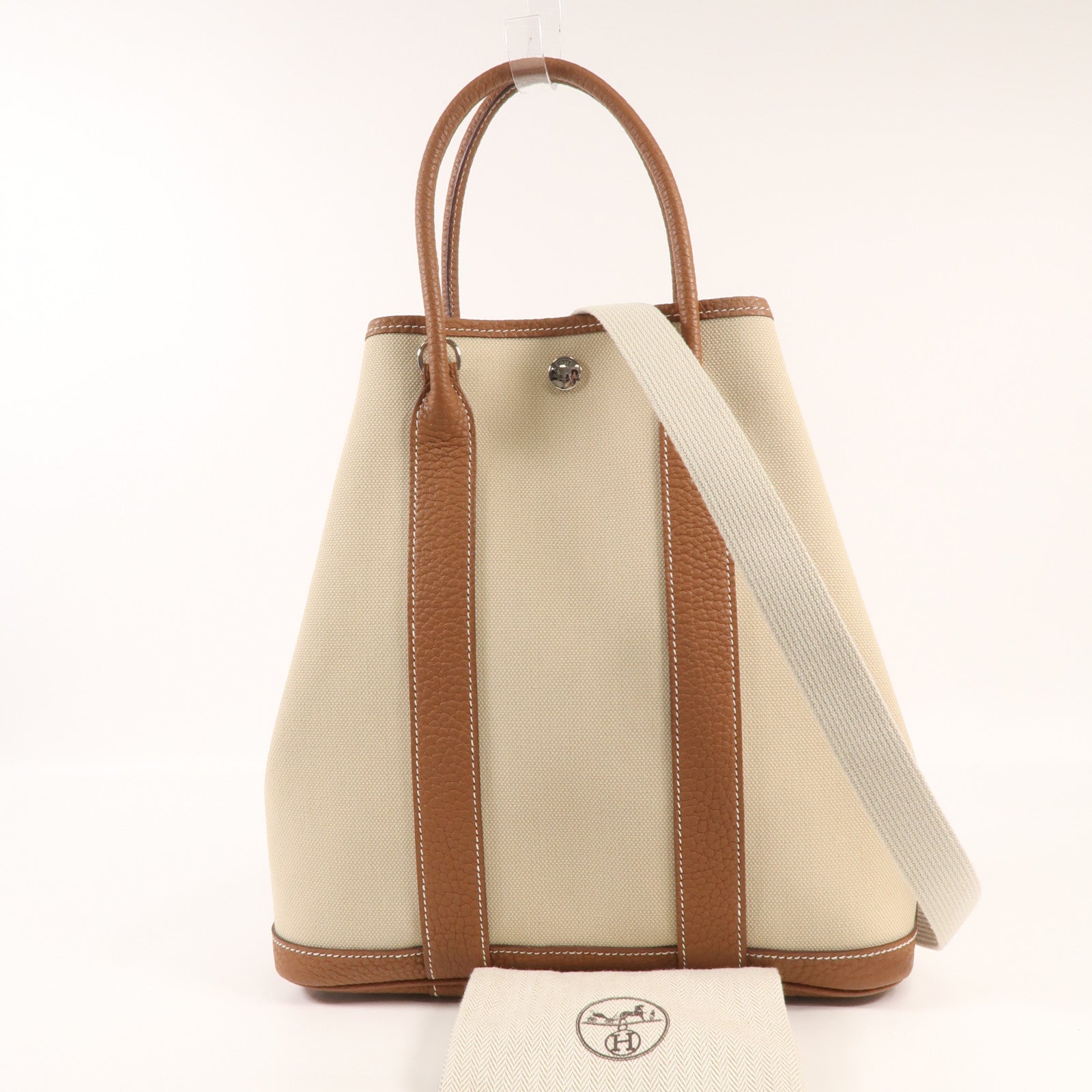 HERMES 帆布Garden File PM銀扣手挽肩背兩用袋Gold/Beton