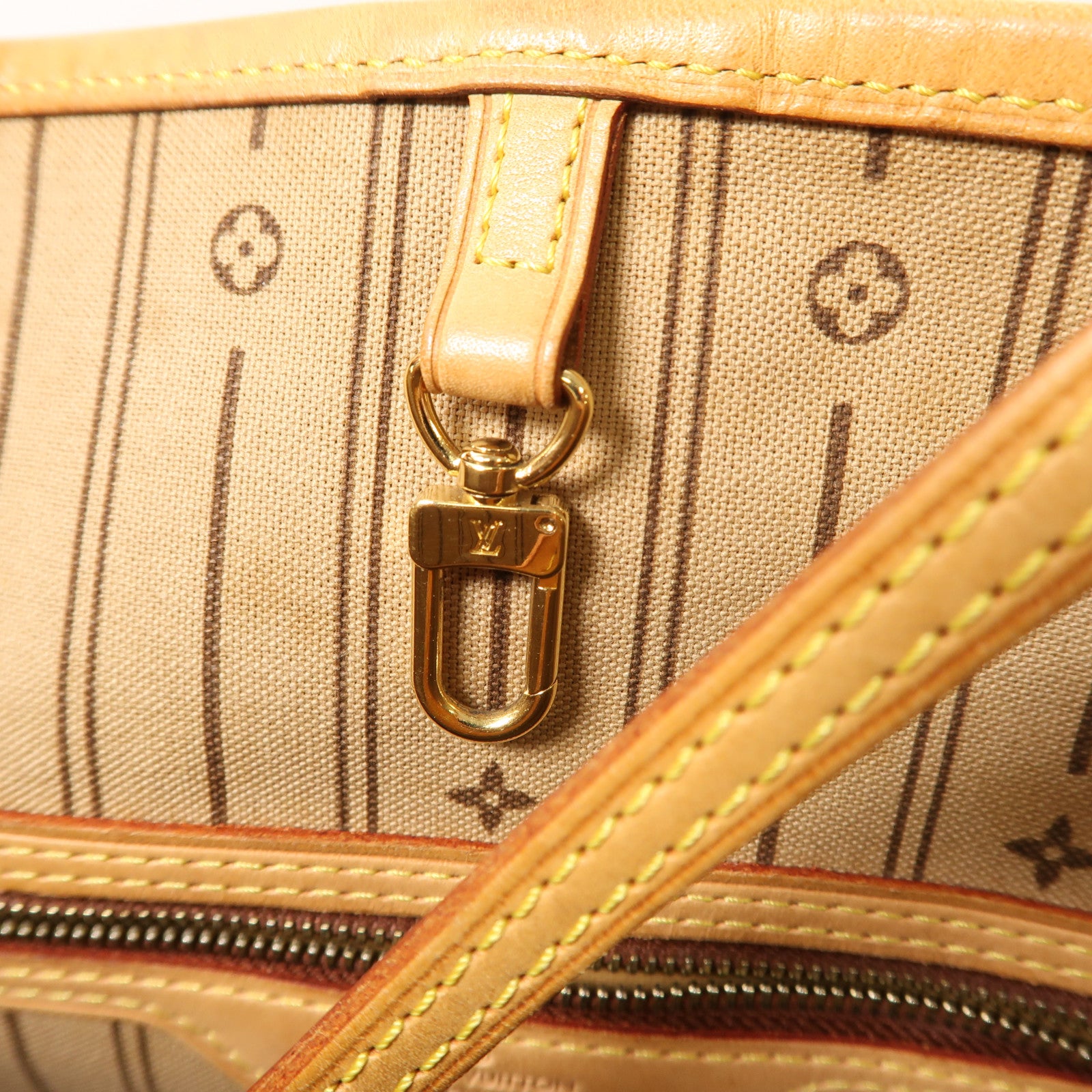 LOUIS VUITTON Monogram Neverfull MM金扣肩背袋棕色