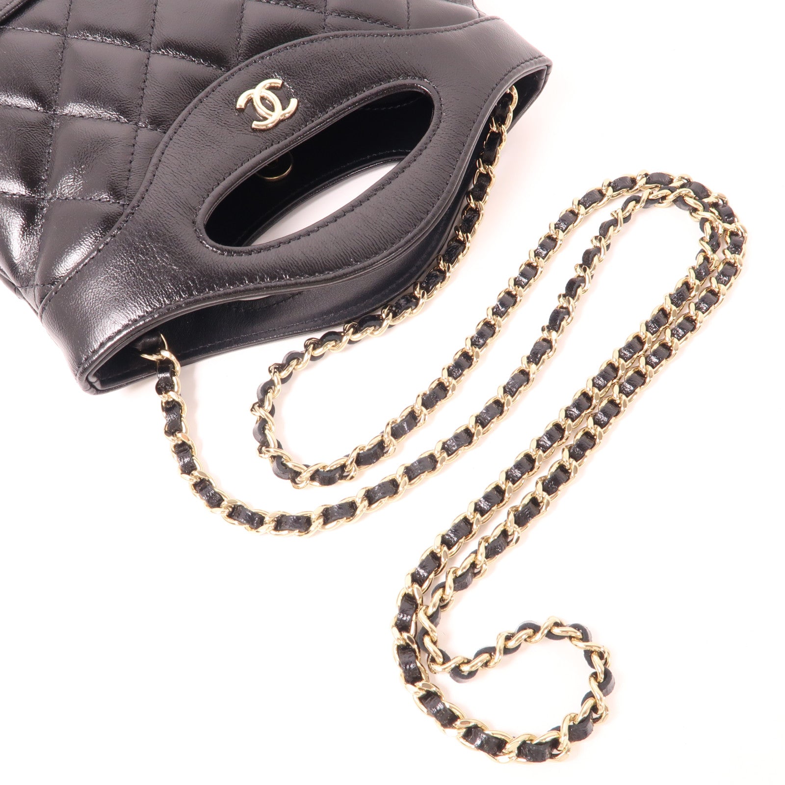 CHANEL 皮革Nano 31銀扣鏈帶肩背袋