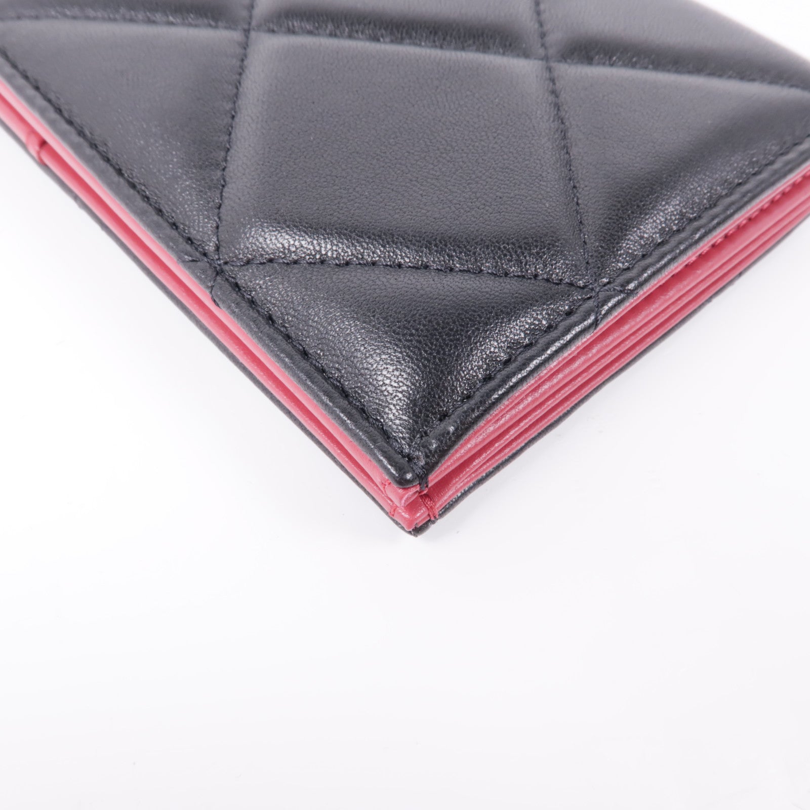 CHANEL CC GHW Card Passport Case Lambskin Leather Black