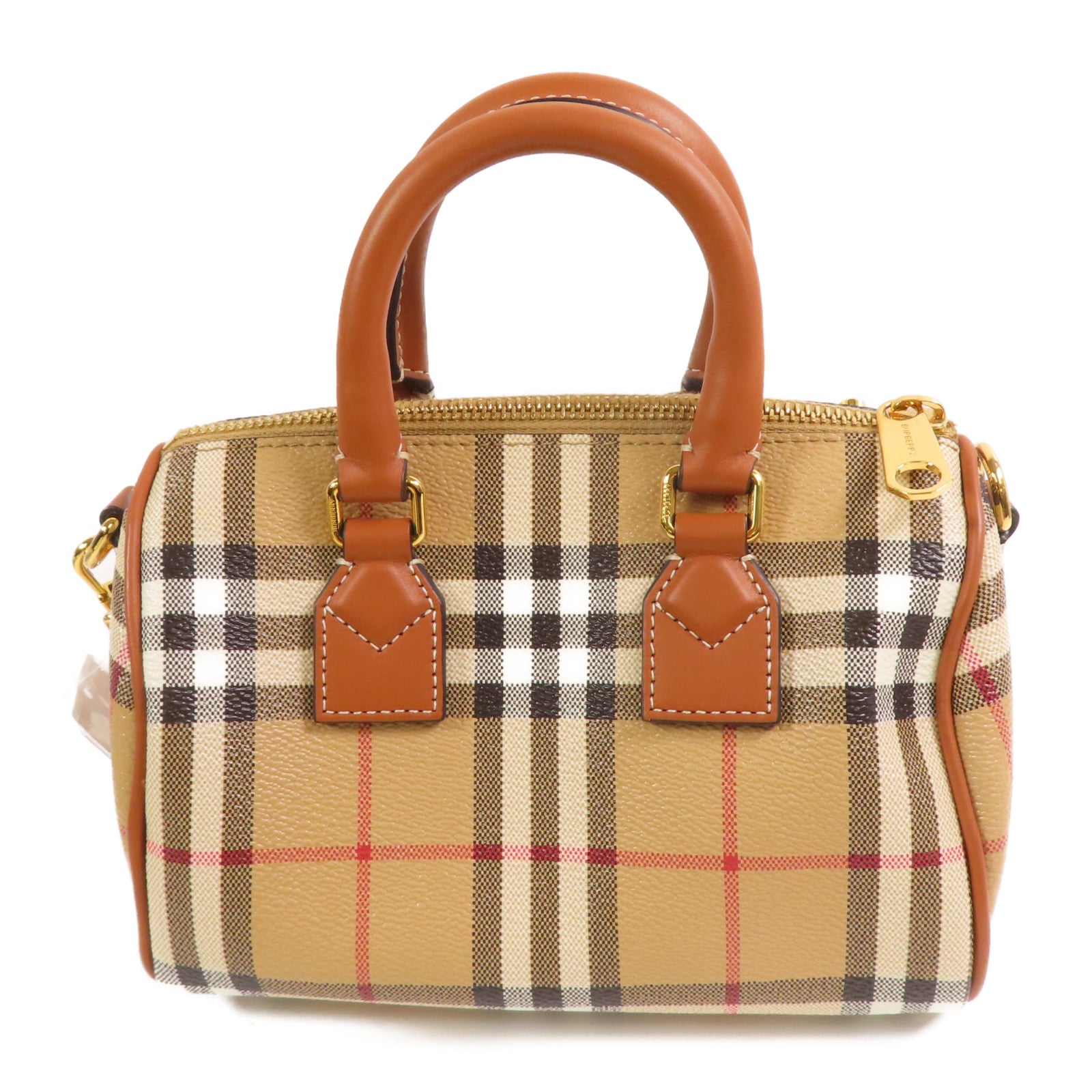 BURBERRY 塗層帆布Mini Check Bowling Bag金扣手挽肩背兩用袋