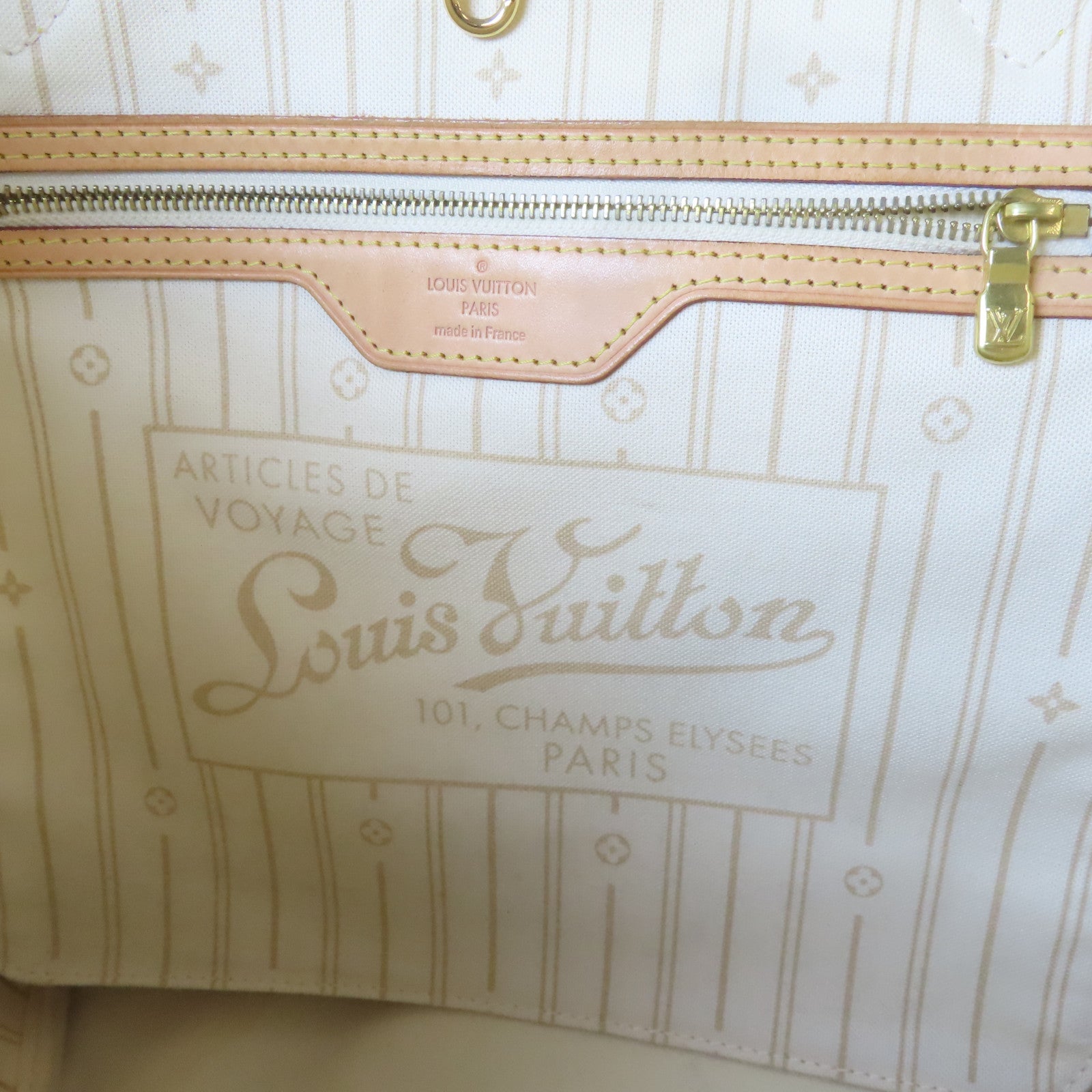 LOUIS VUITTON Damier Azur Neverfull MM金扣手挽袋米色