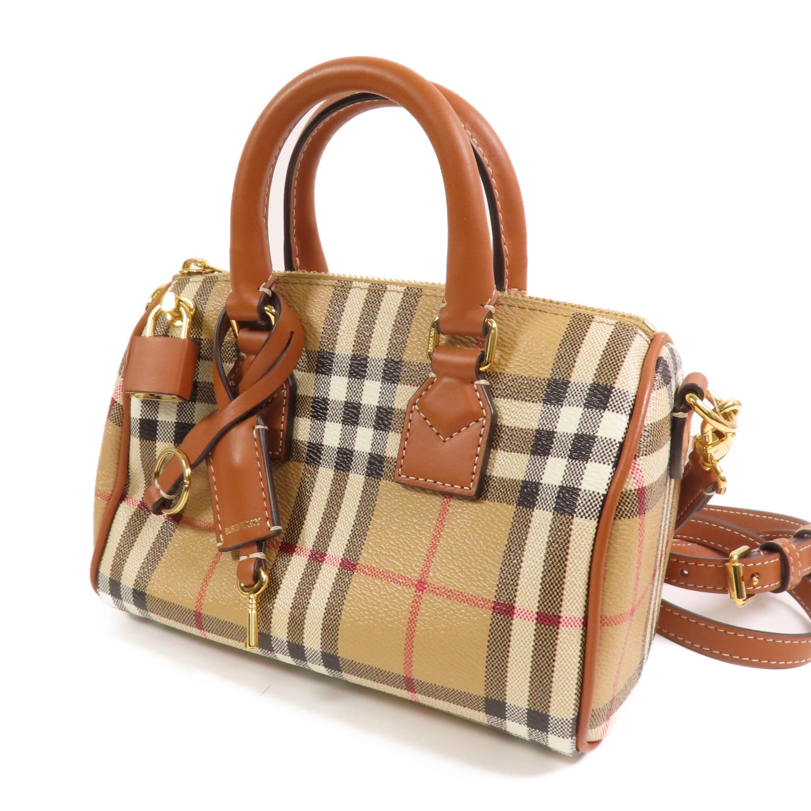 BURBERRY 塗層帆布Mini Check Bowling Bag金扣手挽肩背兩用袋