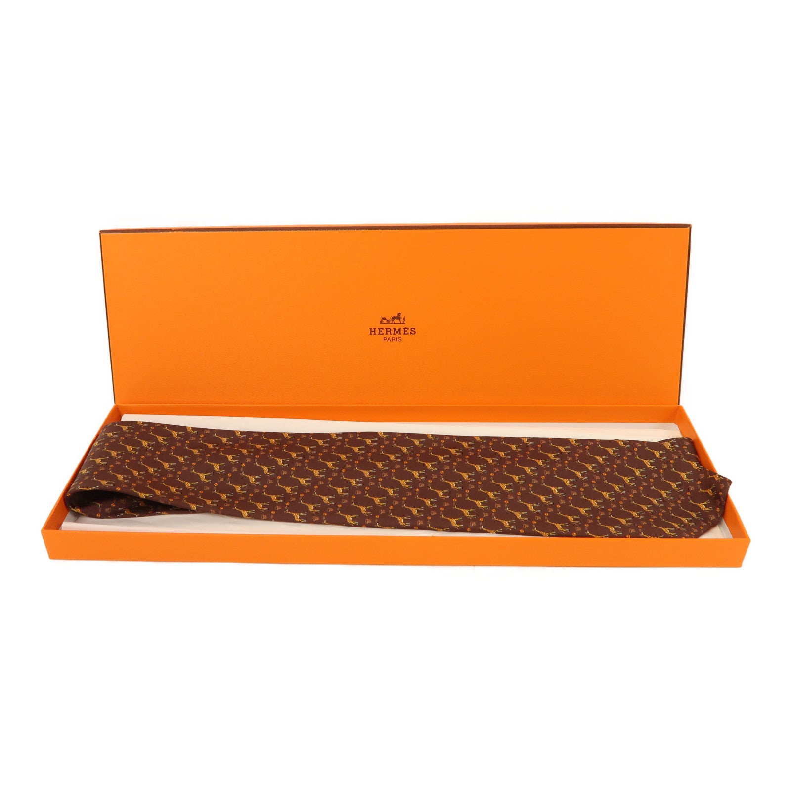HERMES 絲質Tie領帶啡色/黃色