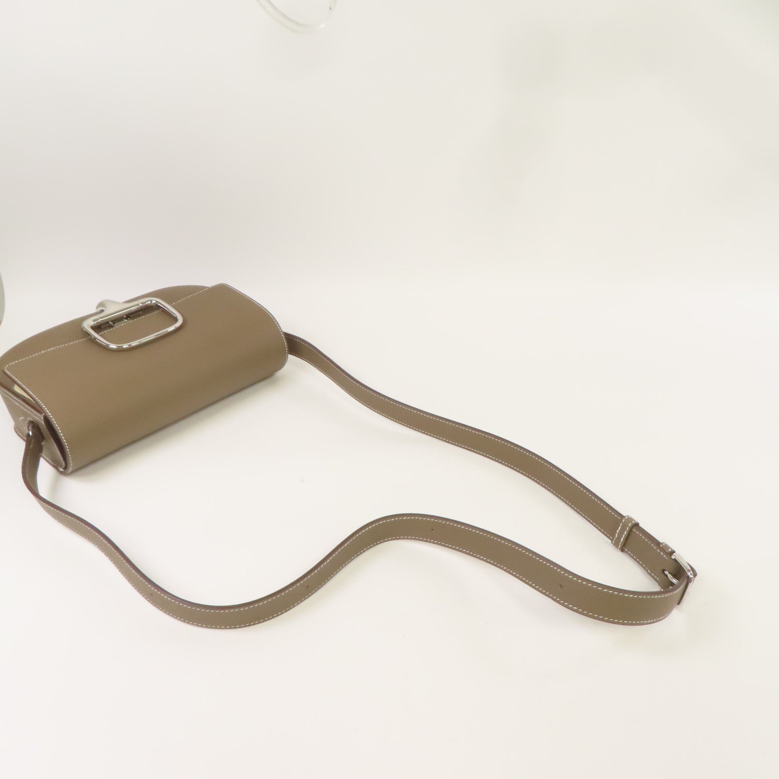 HERMES Epsom皮革Della Cavalleria Elan Shoulder Bag銀扣肩背袋大象灰色