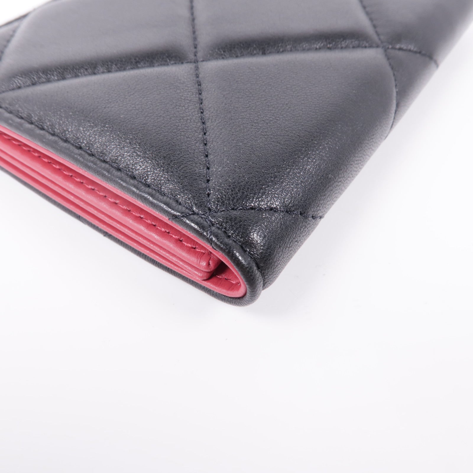 CHANEL CC GHW Card Passport Case Lambskin Leather Black