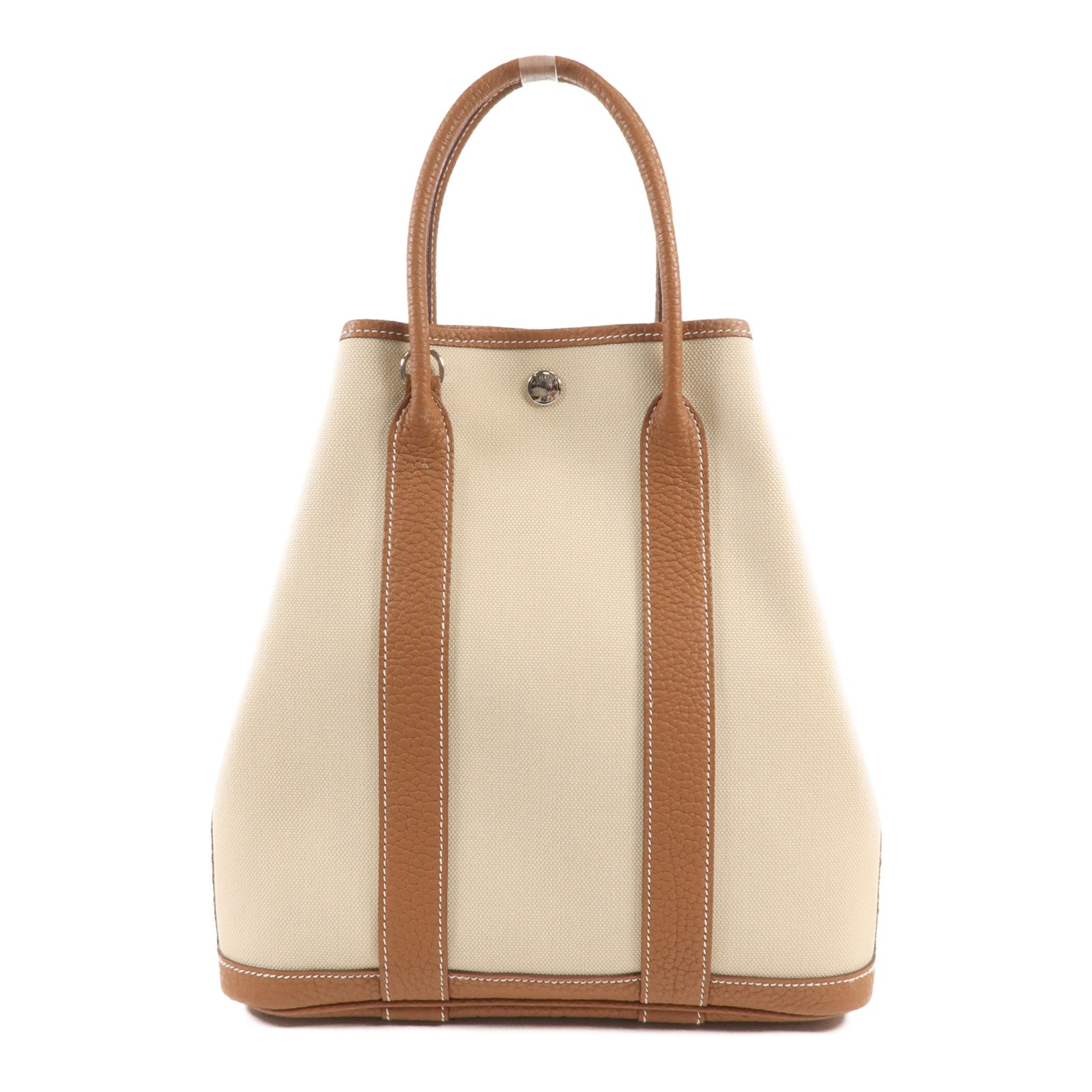 HERMES 帆布Garden File PM銀扣手挽肩背兩用袋Gold/Beton