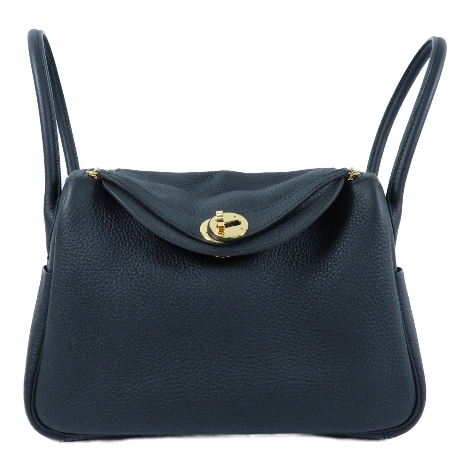 HERMES Clemence皮革Lindy 26金扣手挽肩背兩用袋Noir