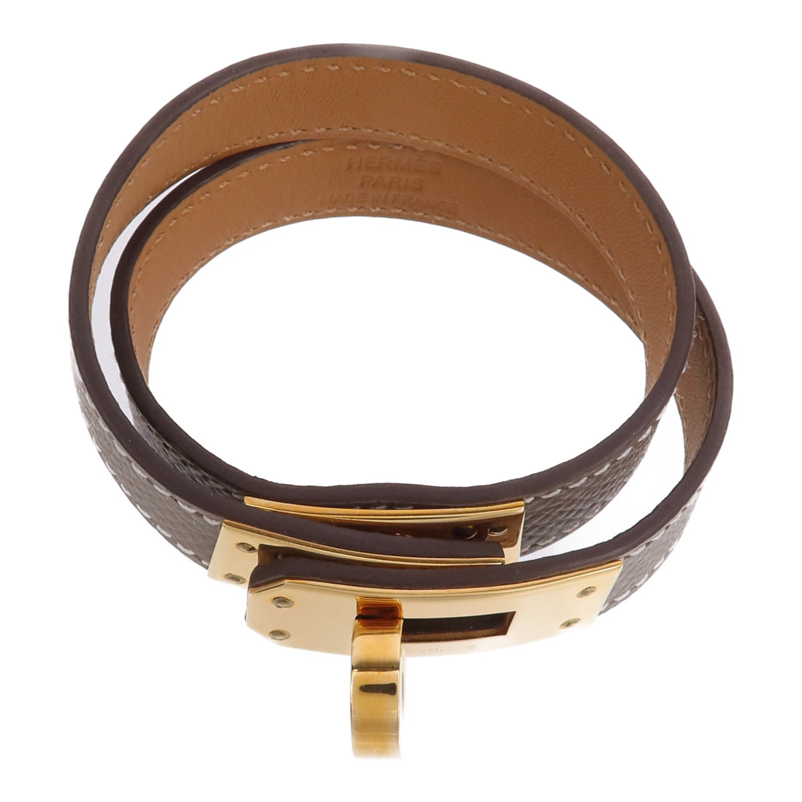 HERMES 【激減優惠】Epsom皮革Kelly Double Tour Bracelet手帶Etoupe