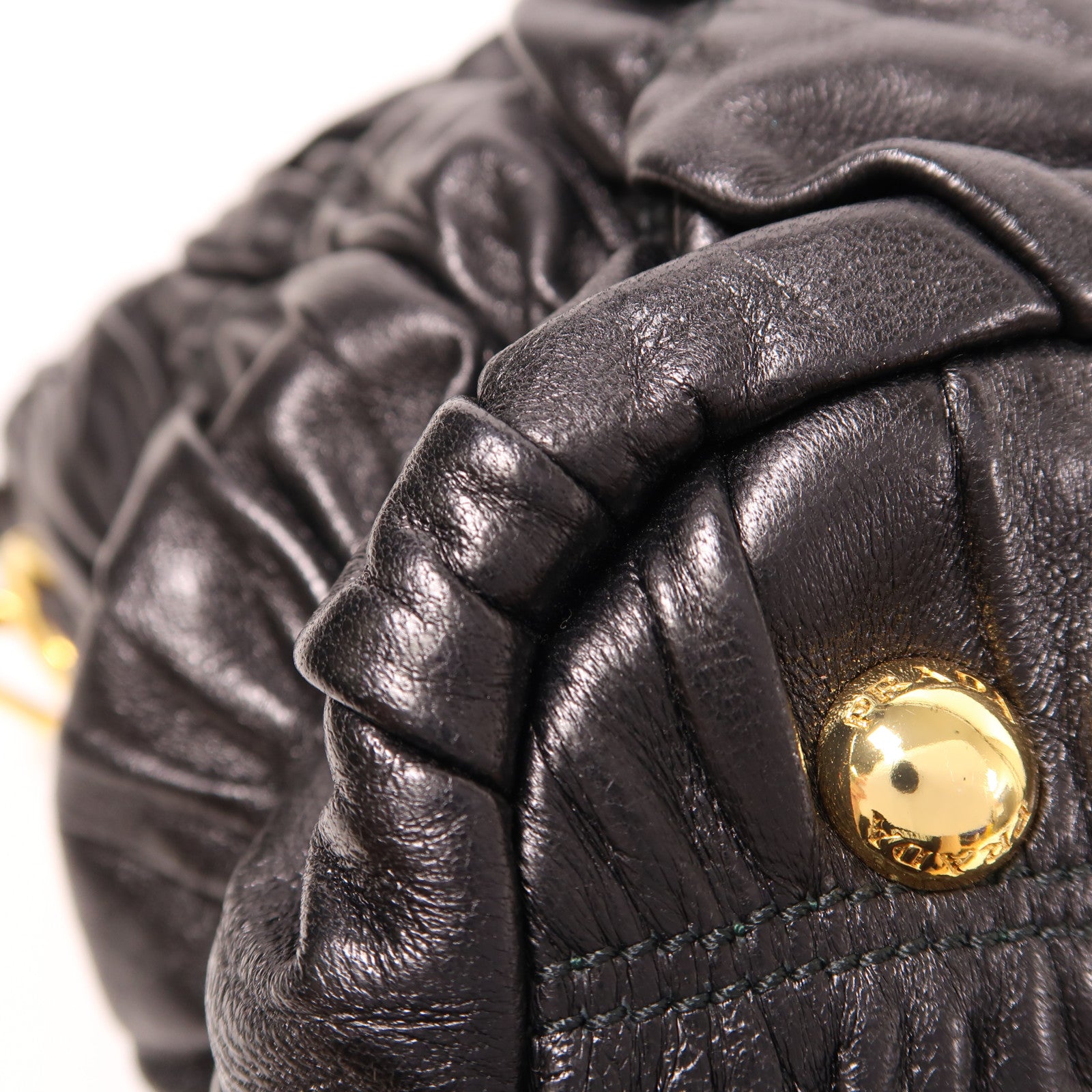 PRADA Nappa皮革Gaufre 2 Way Shoulder金扣手挽肩背兩用袋黑色