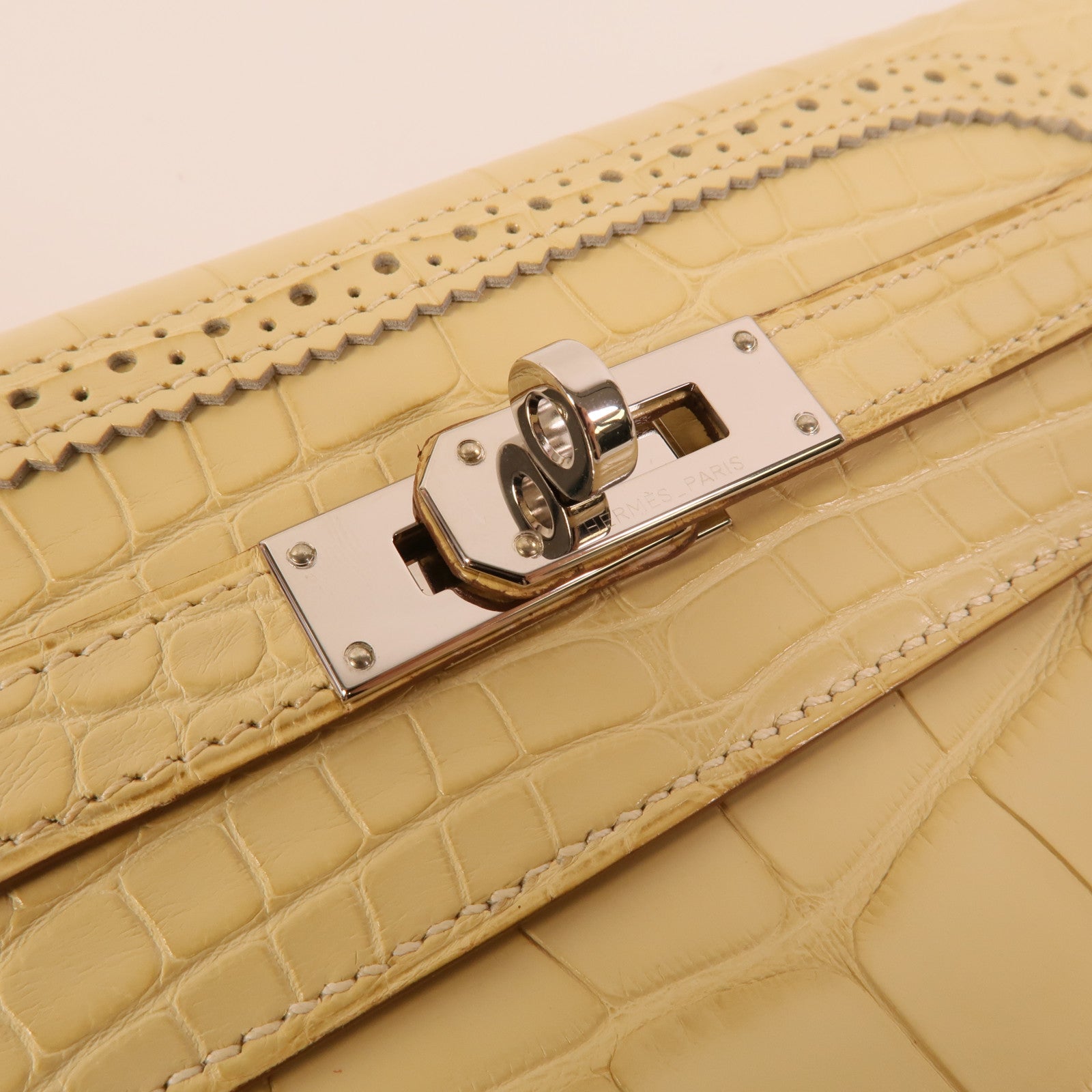 HERMES 【激減優惠】Alligator Mat皮革Kelly Ghillies Wallet Vanille