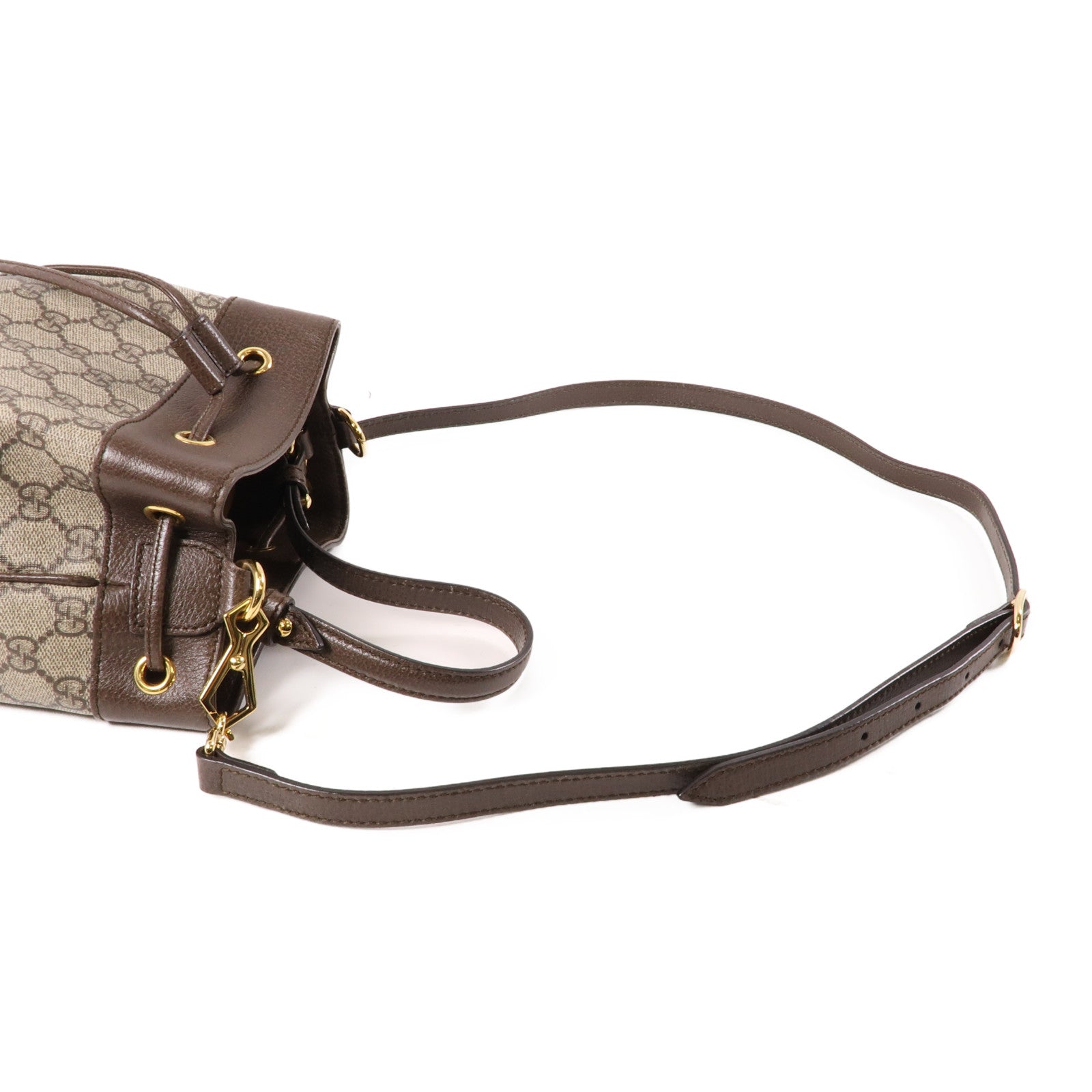 GUCCI 塗層帆布Ophidia Small Bucket Bag金扣手挽肩背兩用袋棕色