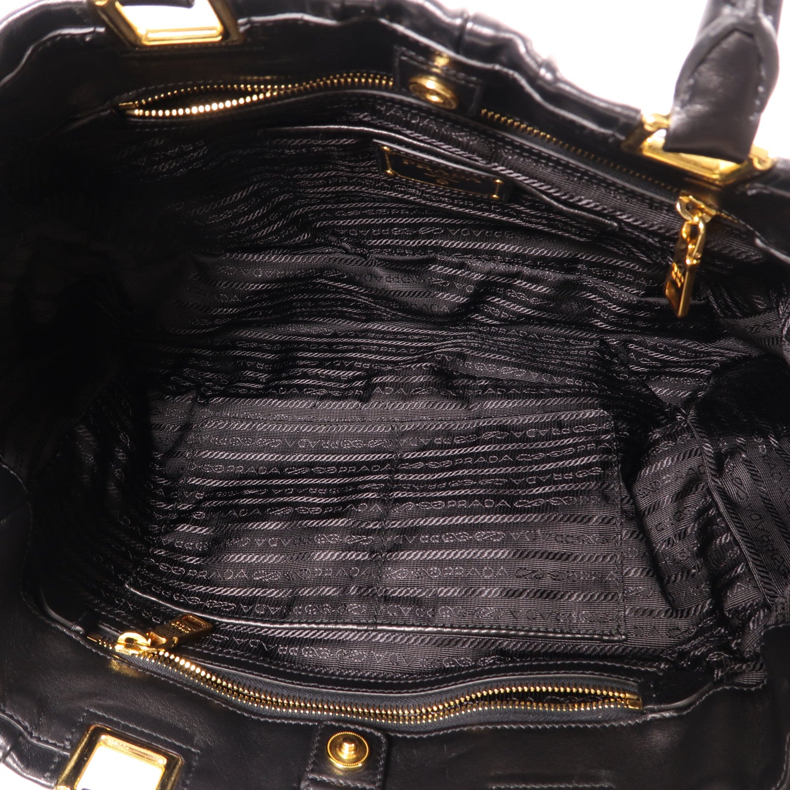 PRADA Nappa皮革Gaufre 2 Way Shoulder金扣手挽肩背兩用袋黑色