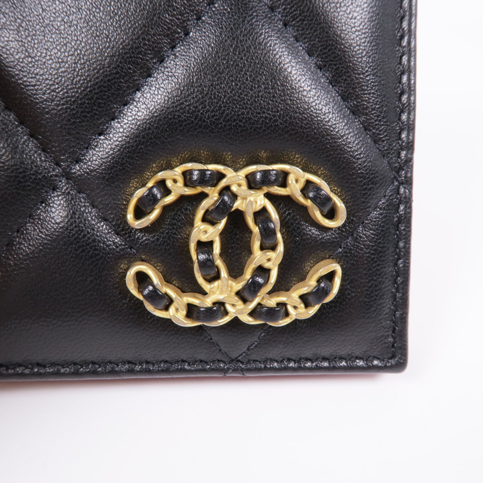 CHANEL CC GHW Card Passport Case Lambskin Leather Black