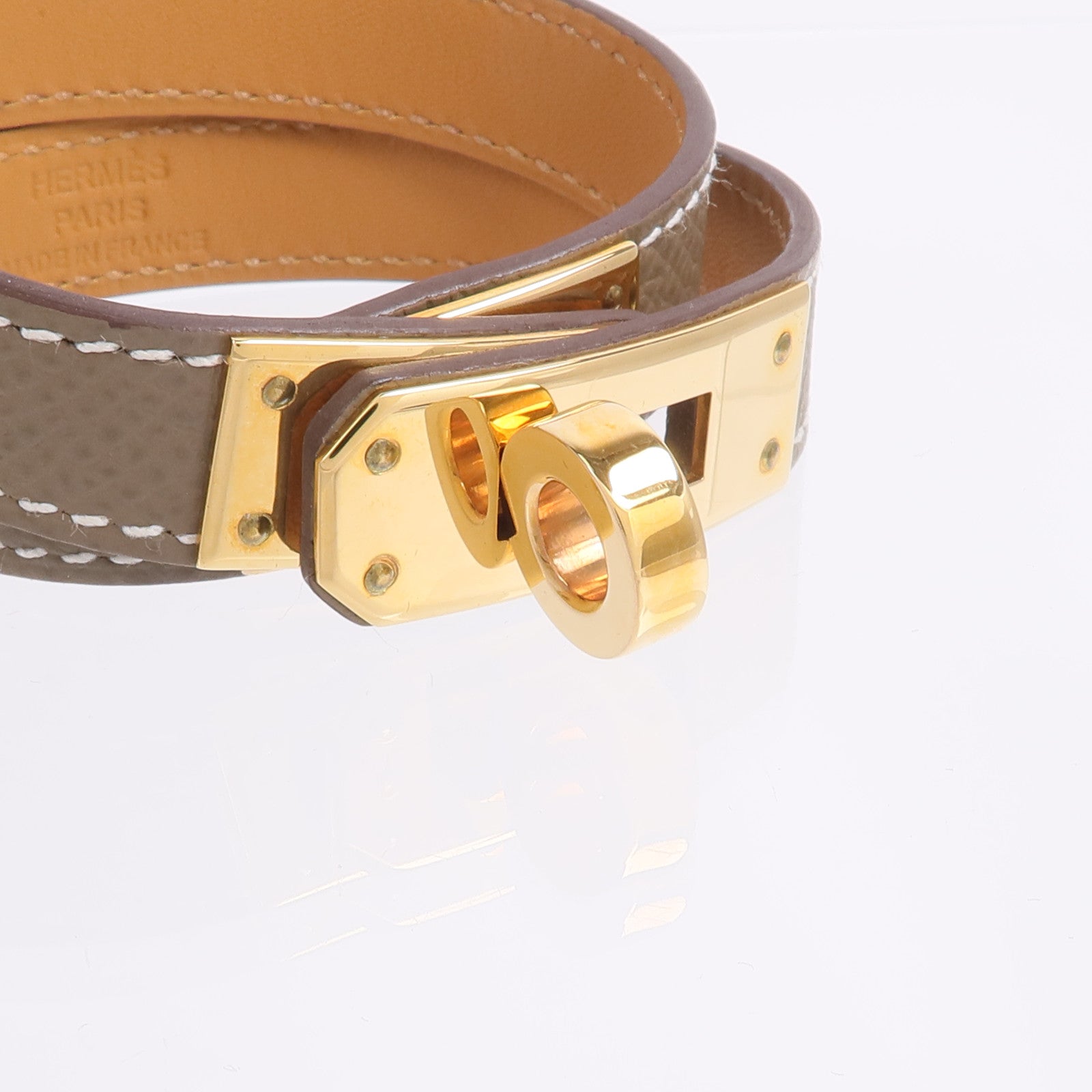 HERMES 【激減優惠】Epsom皮革Kelly Double Tour Bracelet手帶Etoupe