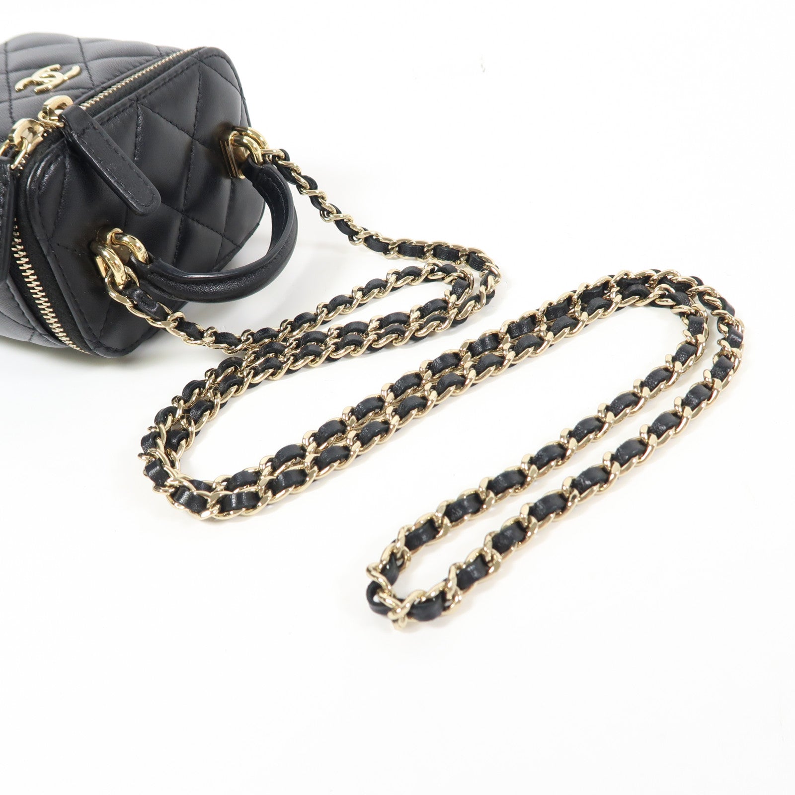 CHANEL 牛皮皮革Shoulder Bag金扣鏈帶手挽肩背兩用袋