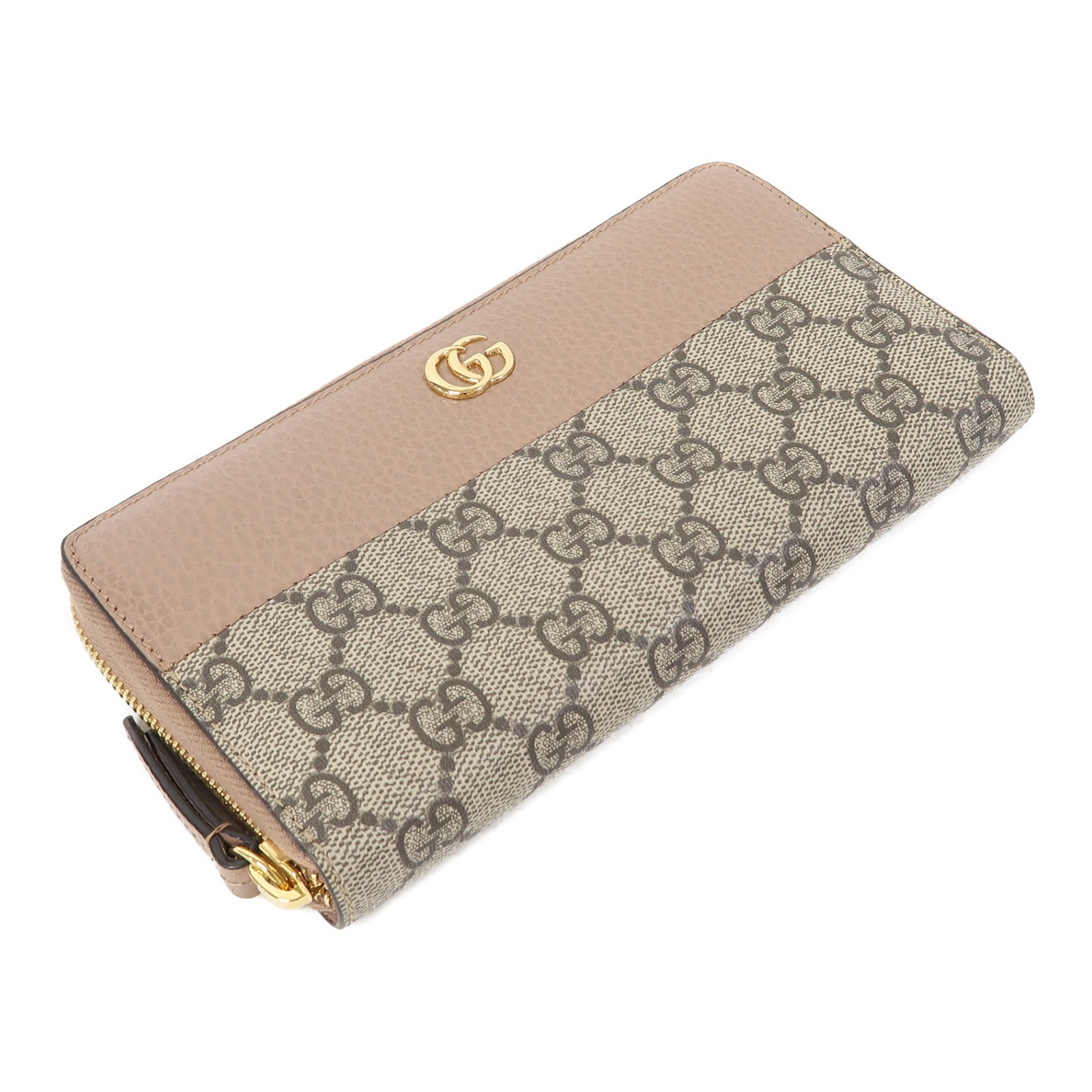 GUCCI 牛皮皮革Long Wallet金扣長錢包啡色/裸色