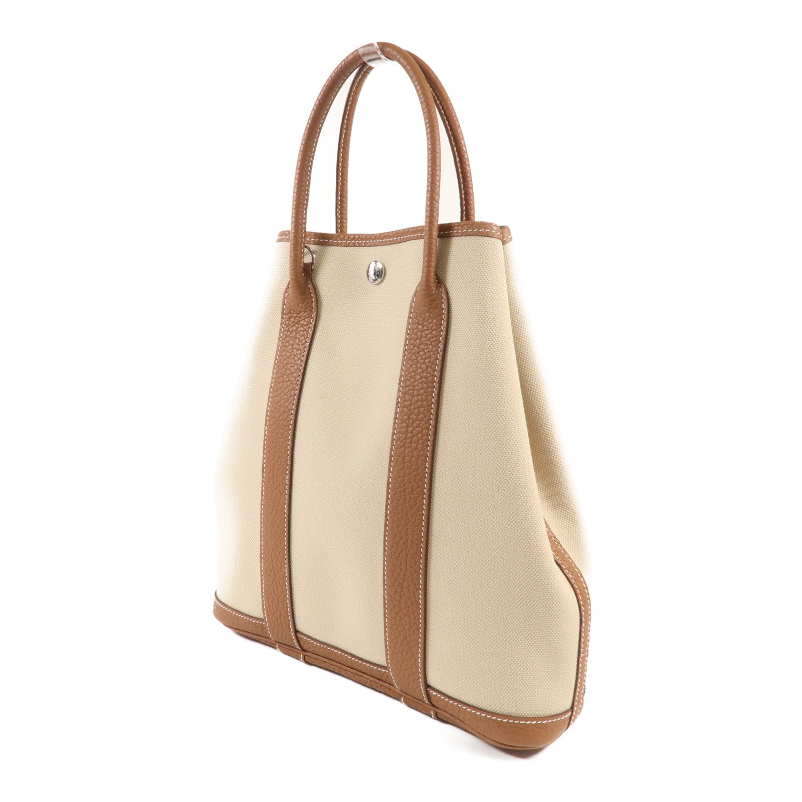 HERMES 帆布Garden File PM銀扣手挽肩背兩用袋Gold/Beton