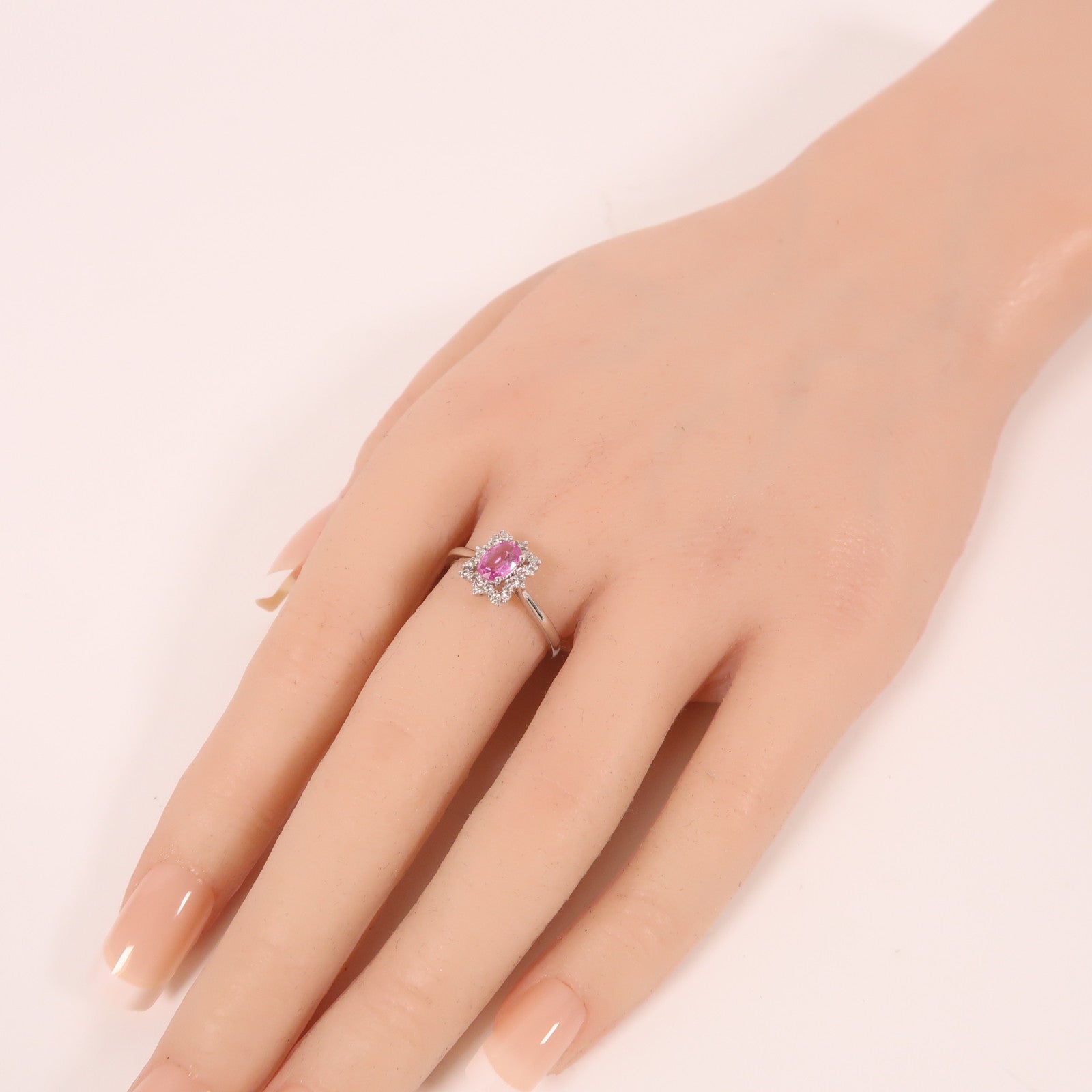 JEWELRY 18K白金Ring0.65ct粉紅色藍寶石/0.19ct鑽石戒指US#7