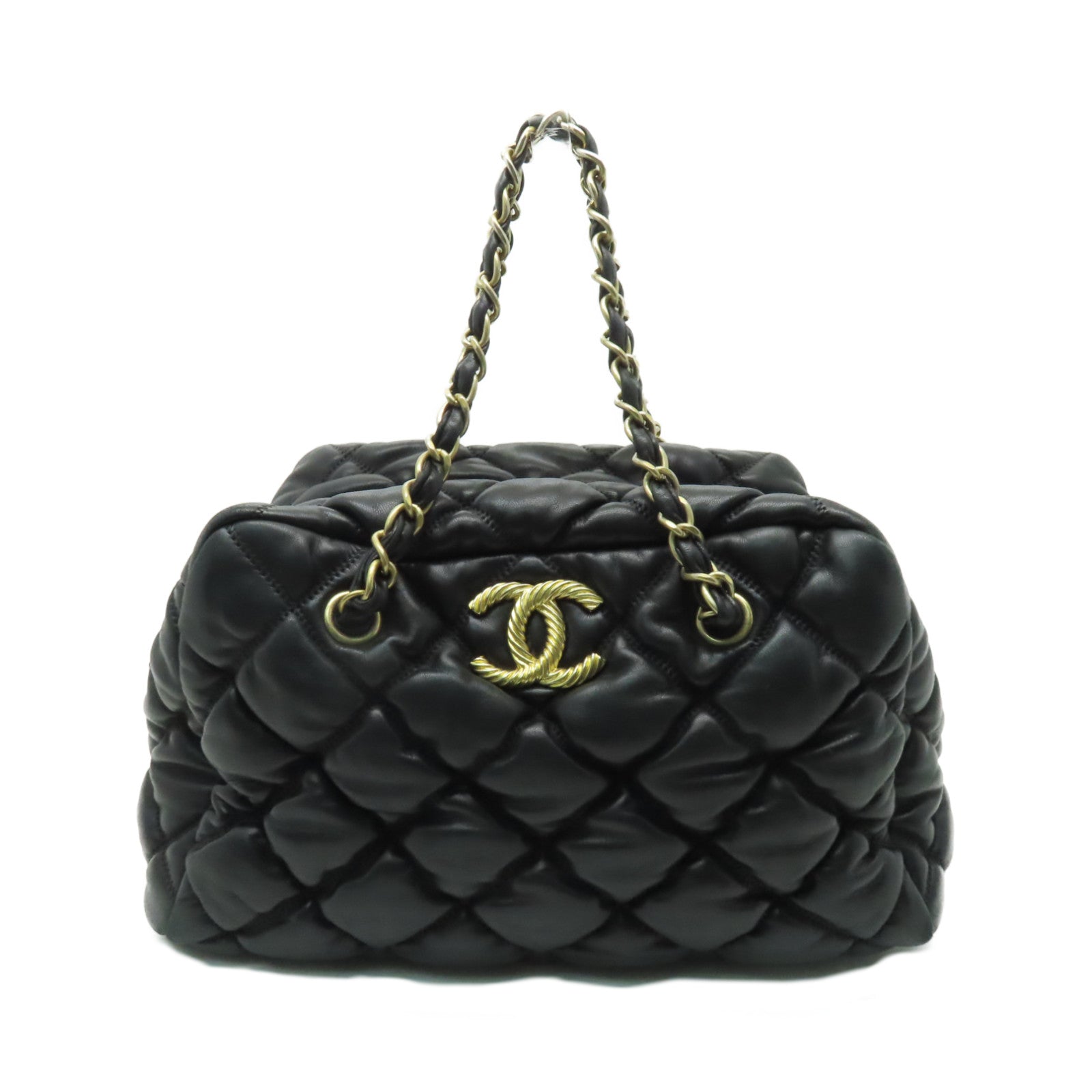 CHANEL **【清倉大減價】菱格皮革Bubble Bag金扣鏈帶肩背袋黑色