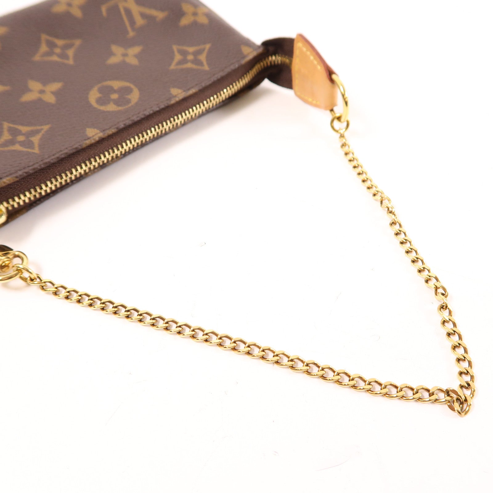 LOUIS VUITTON Monogram Mini Pochette Accessoires金扣手挽袋棕色