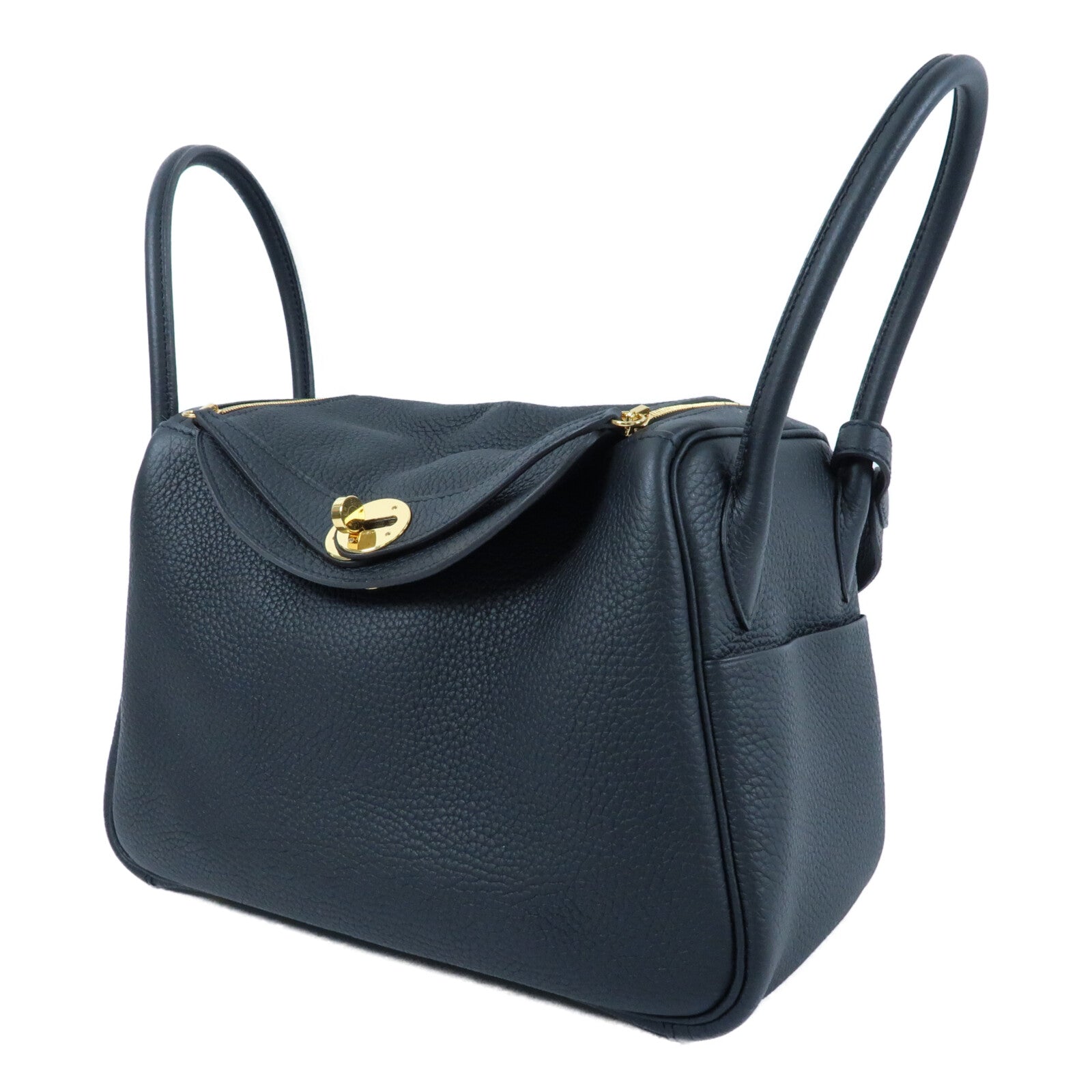 HERMES Clemence皮革Lindy 26金扣手挽肩背兩用袋Noir