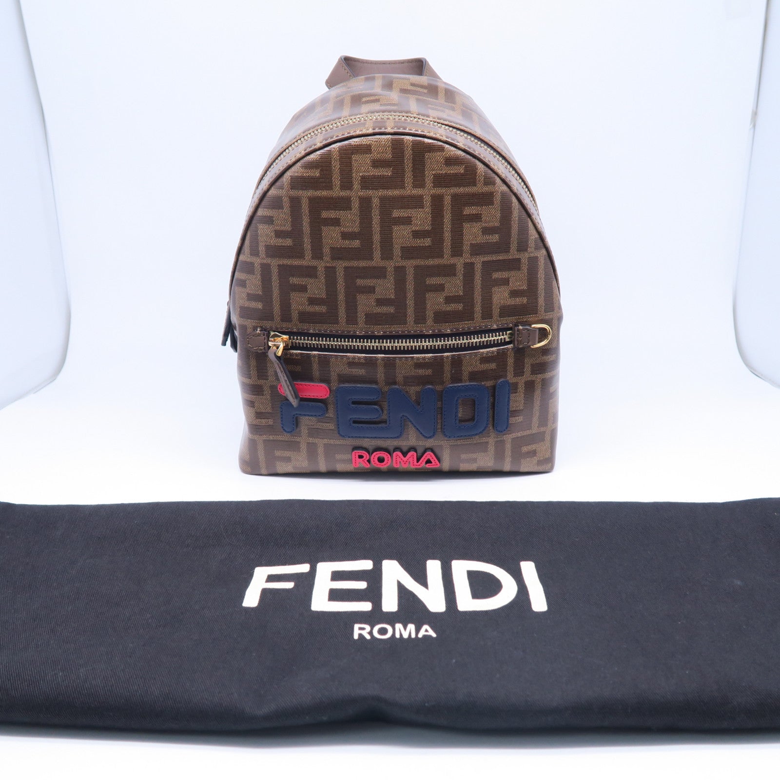 FENDI **【激減優惠】塗層帆布Backpack金扣背包啡色