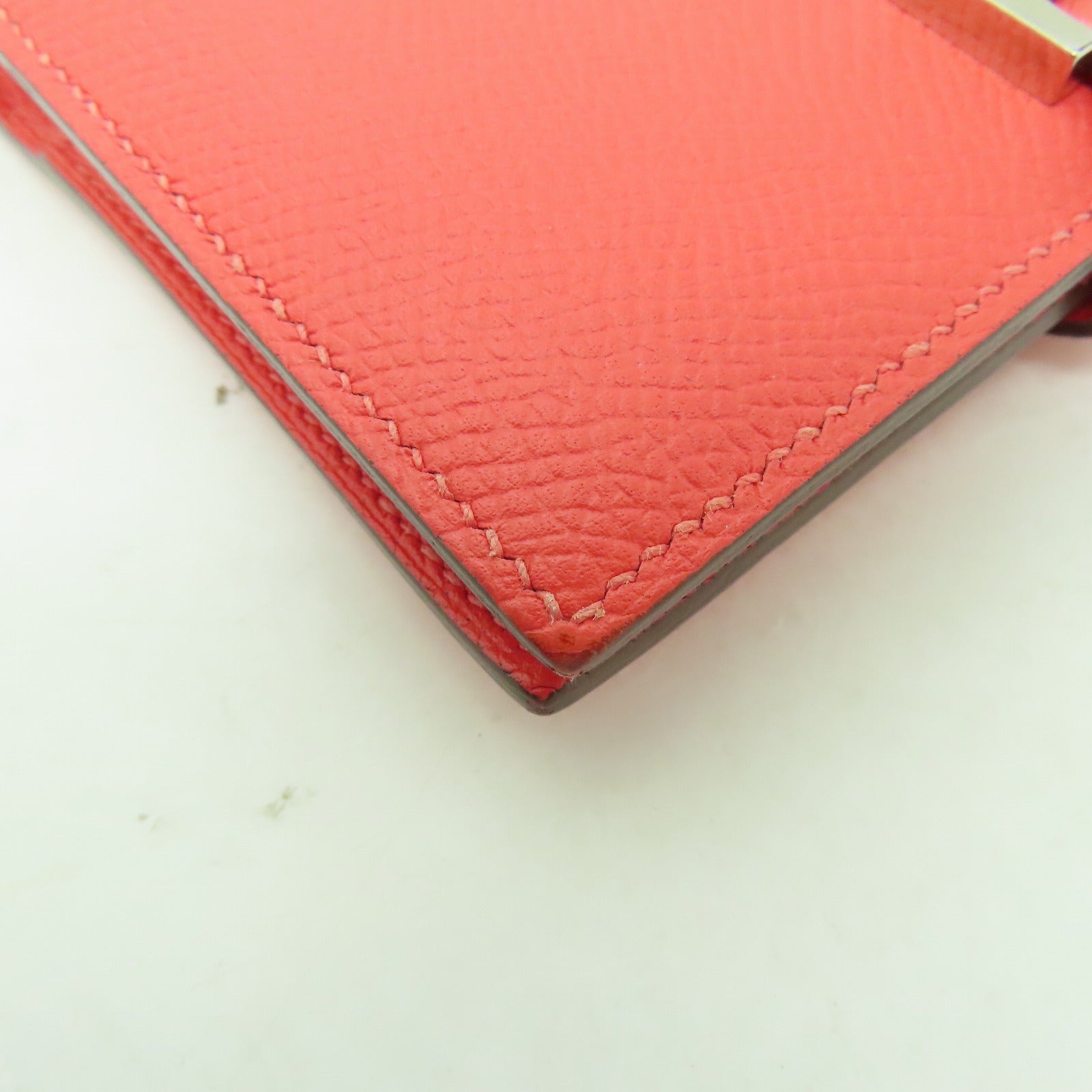 HERMES 【激減優惠】Epsom皮革Bearn Compact wallet銀扣錢包粉紅色