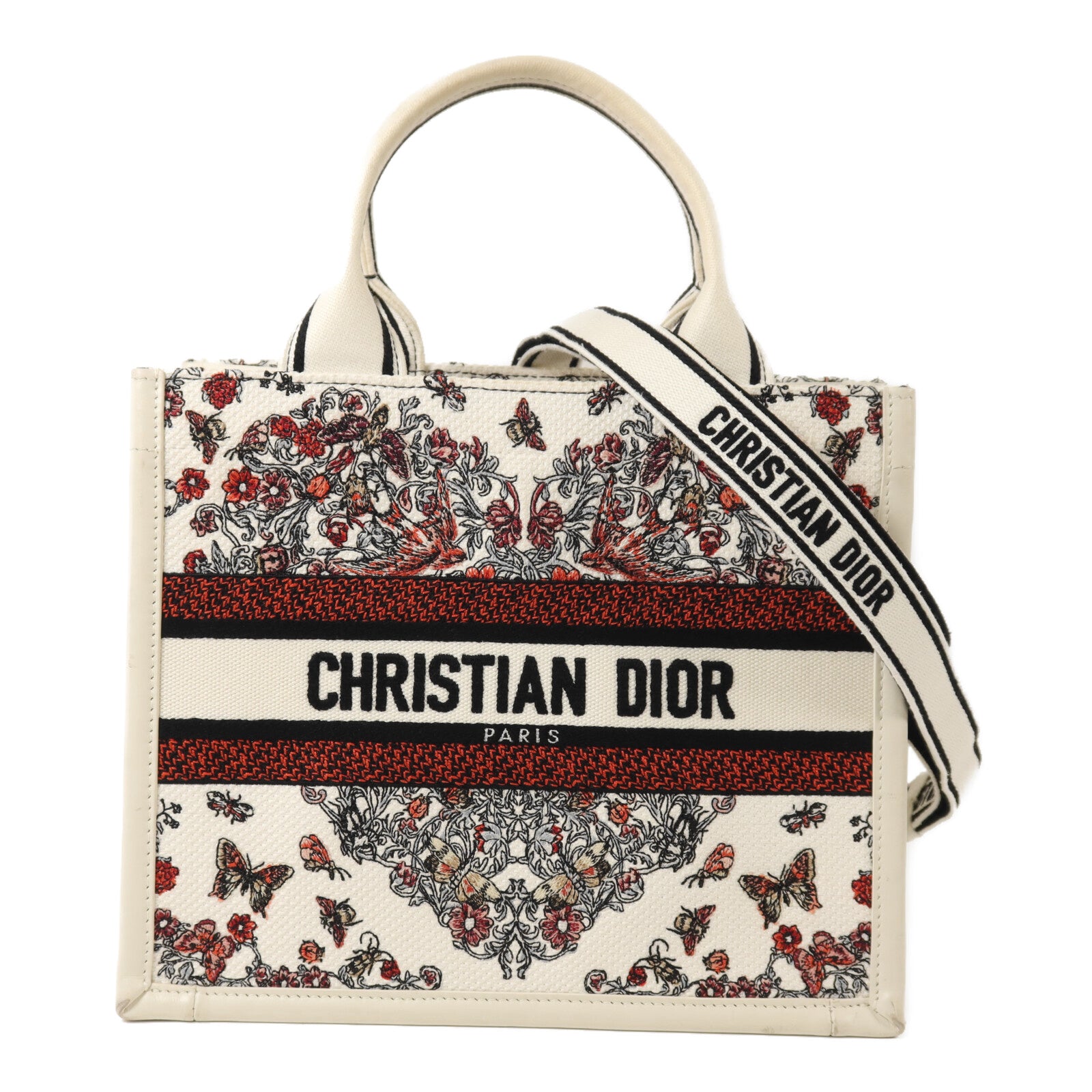 Dior 牛皮皮革/帆布Book Tote PM金扣手挽肩背兩用袋