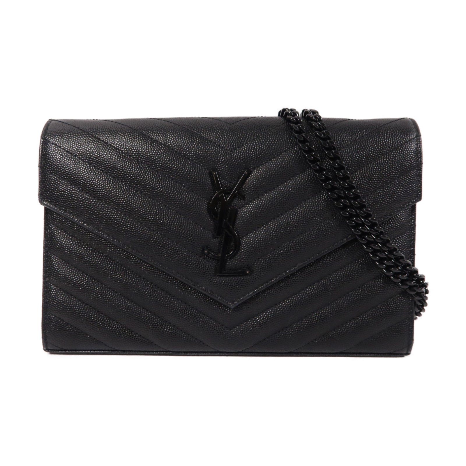 SAINT LAURENT 牛皮皮革Wallet On Chain鏈帶肩背袋黑色