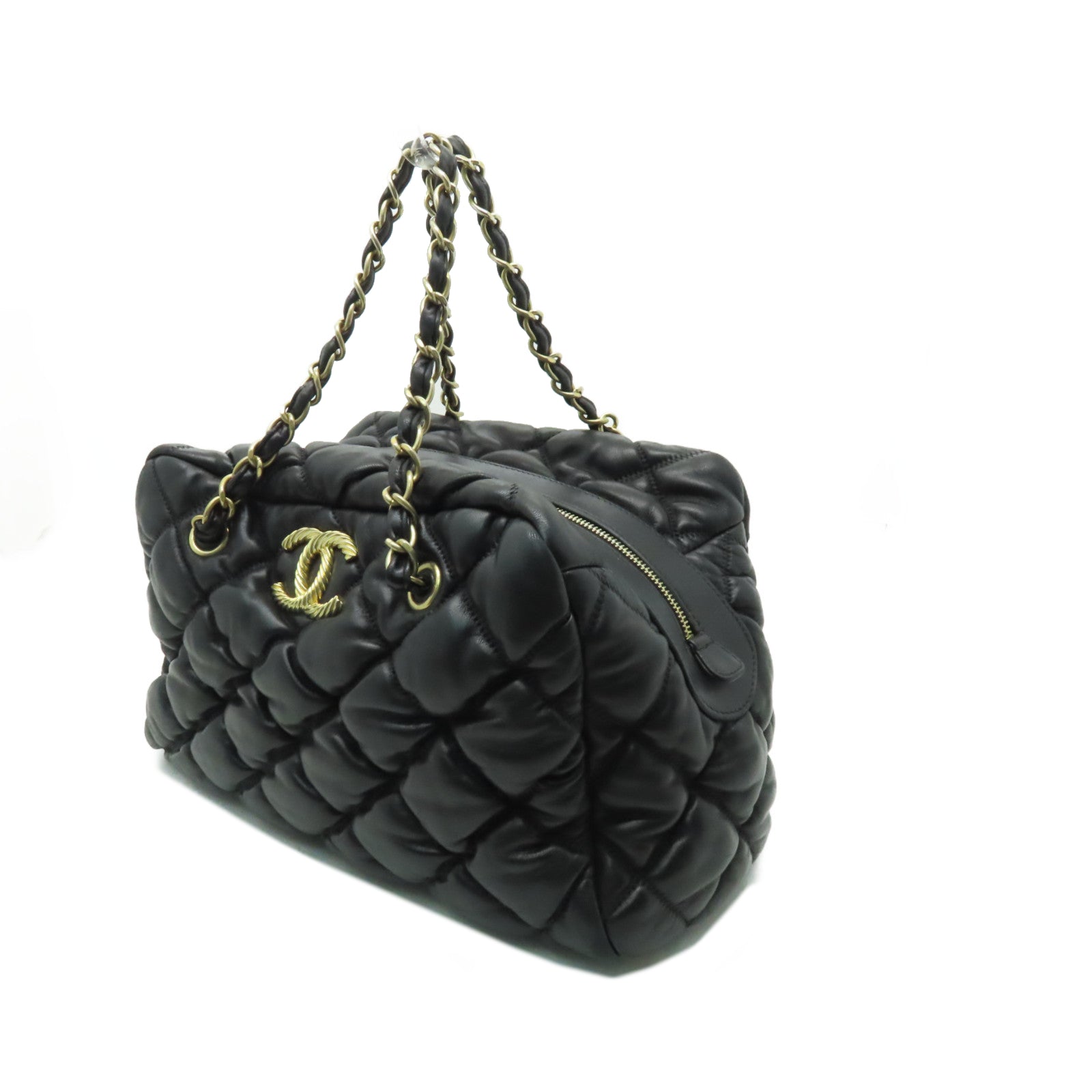CHANEL **【清倉大減價】菱格皮革Bubble Bag金扣鏈帶肩背袋黑色