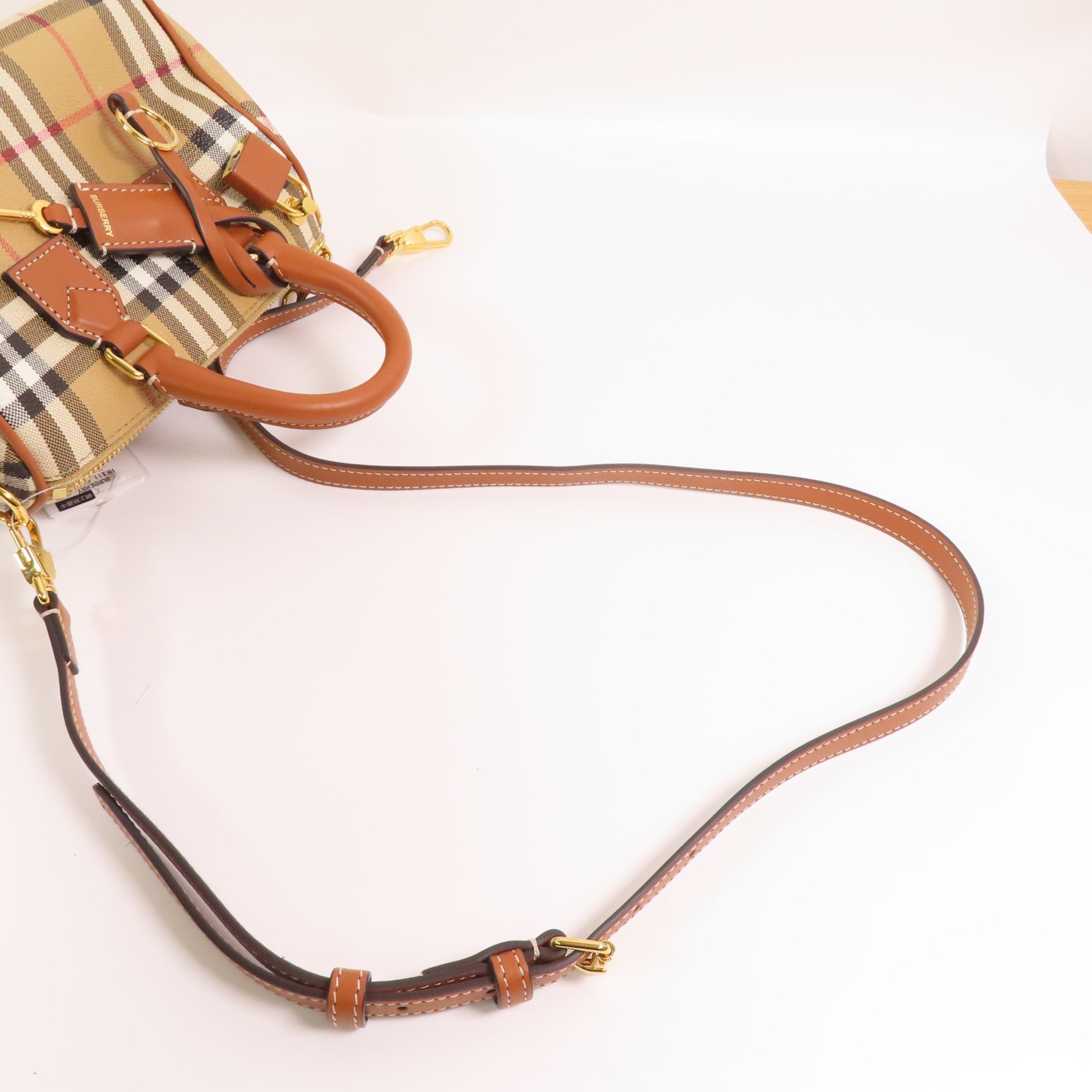BURBERRY 塗層帆布Mini Check Bowling Bag金扣手挽肩背兩用袋
