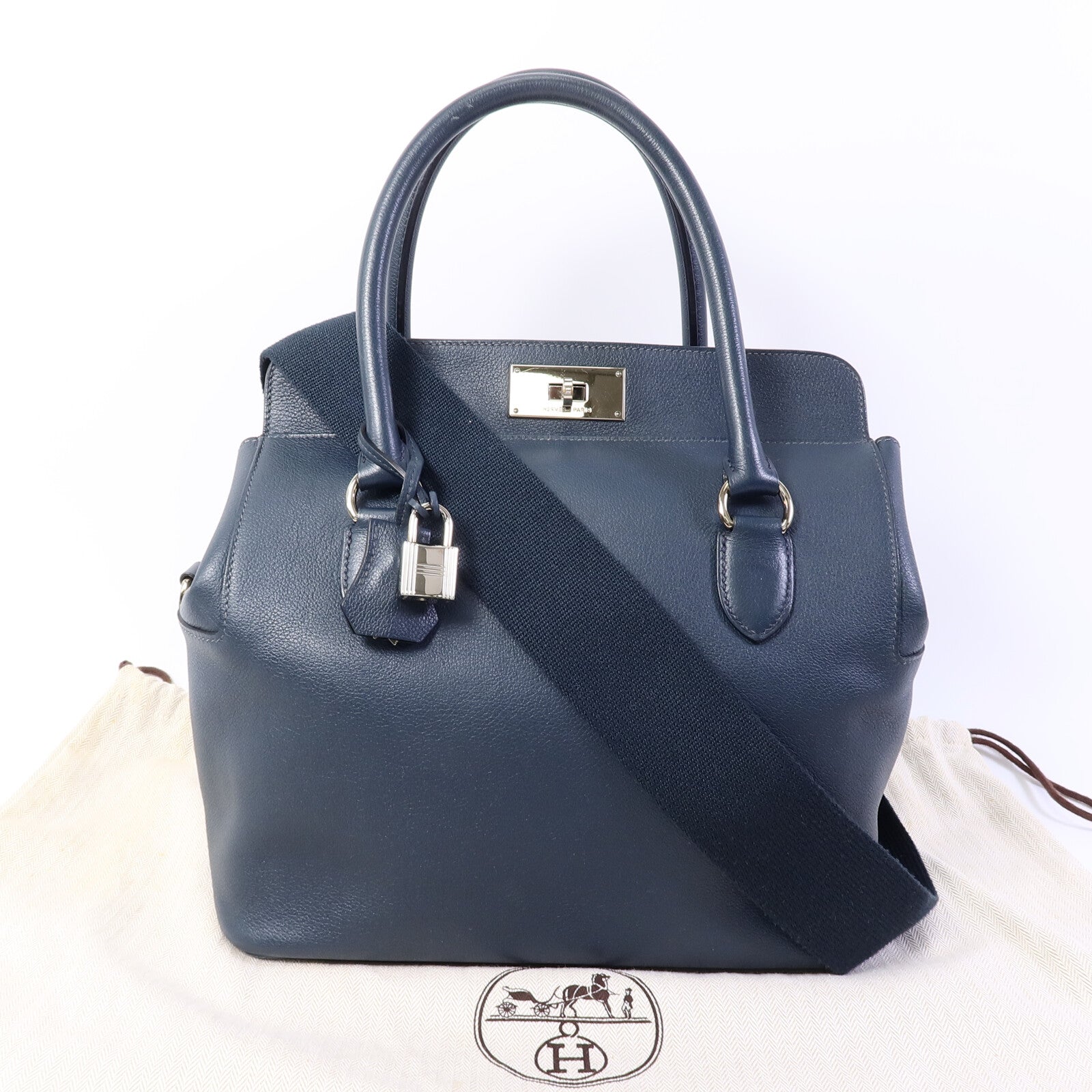 HERMES Evercolor皮革Toolbox 26手挽肩背兩用袋Bleu Ocean