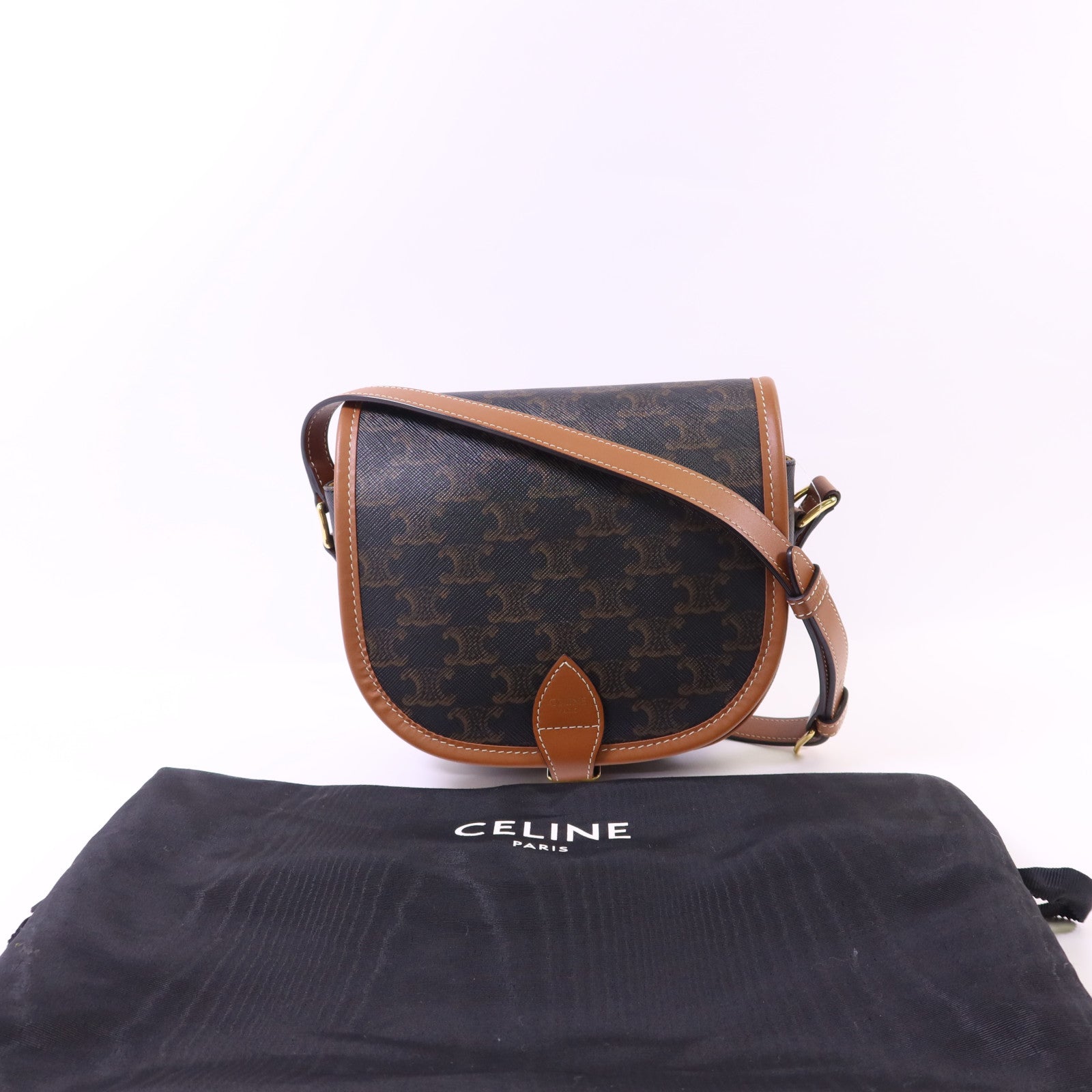 CELINE 塗層帆布Folco金扣肩背袋