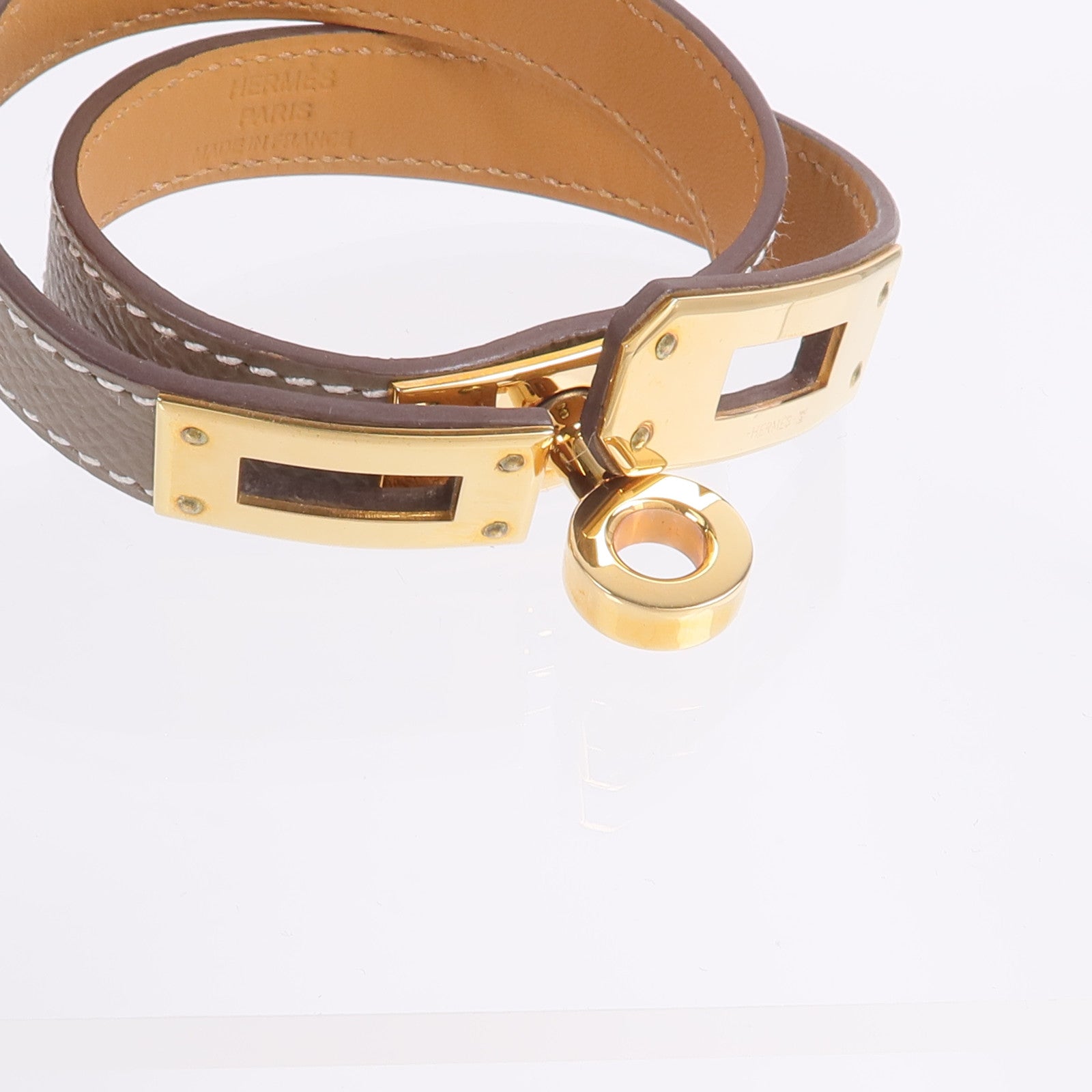 HERMES 【激減優惠】Epsom皮革Kelly Double Tour Bracelet手帶Etoupe